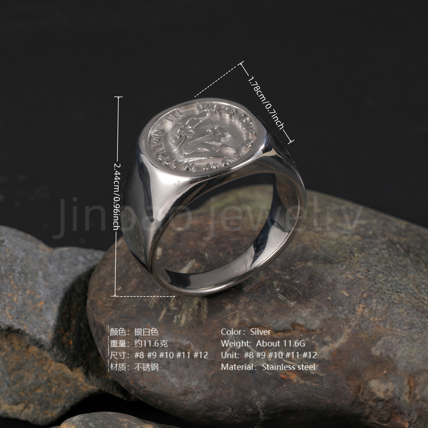 24K Gold PVD Stainless Steel Titanium Victorious Emblem Coin Men's Ring-JinBaoJewerly