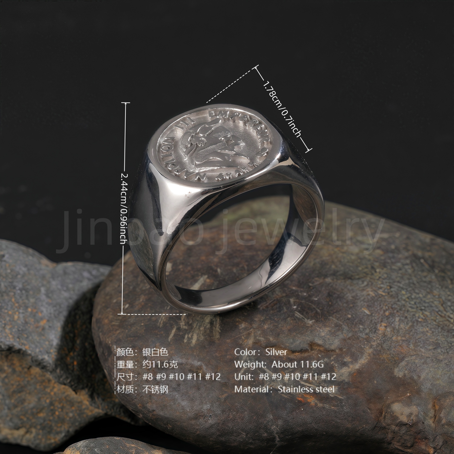 24K Gold PVD Stainless Steel Titanium Victorious Emblem Coin Men's Ring-JinBaoJewerly