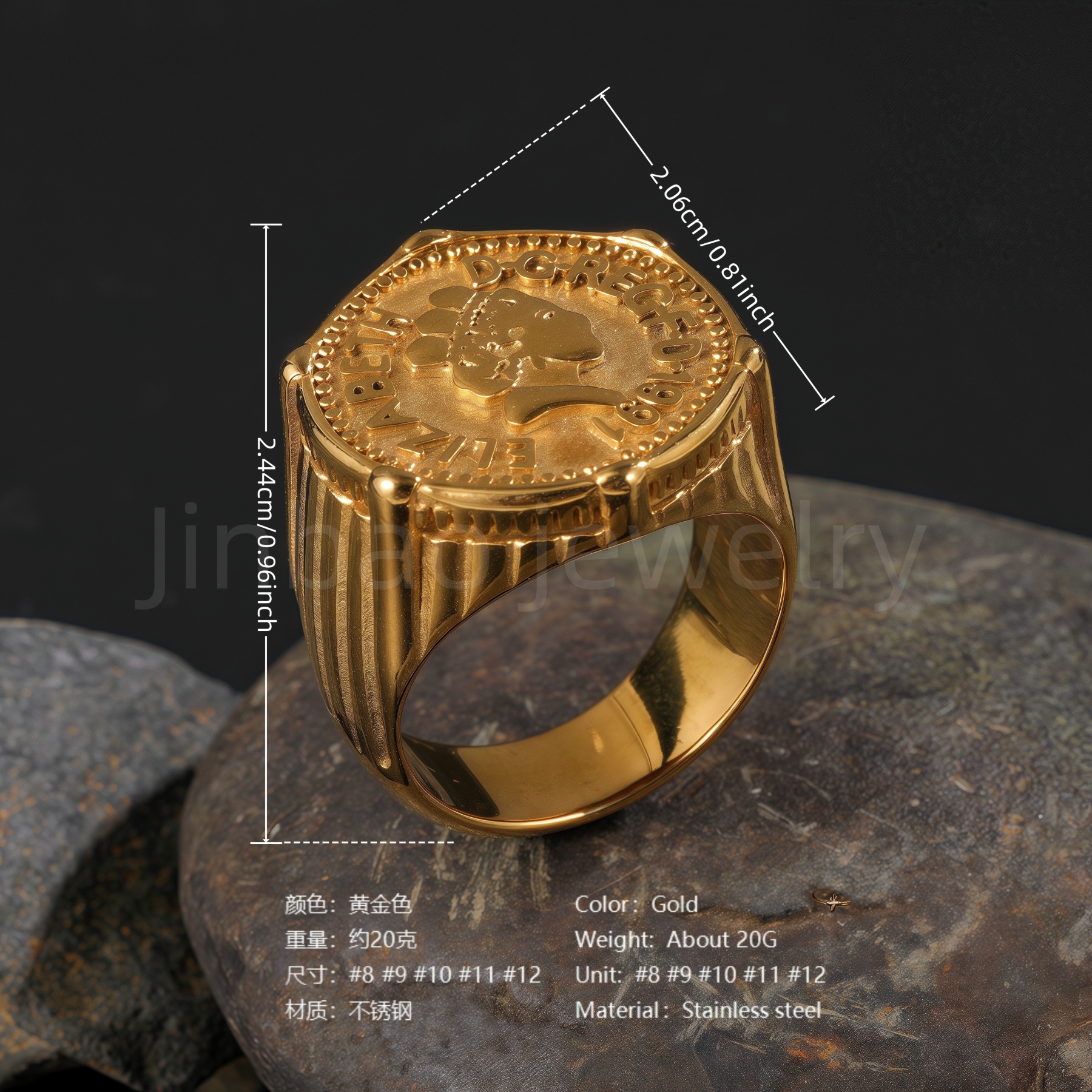 24K Gold PVD Stainless Steel Titanium Victorious Emblem Coin Men's Ring-JinBaoJewerly