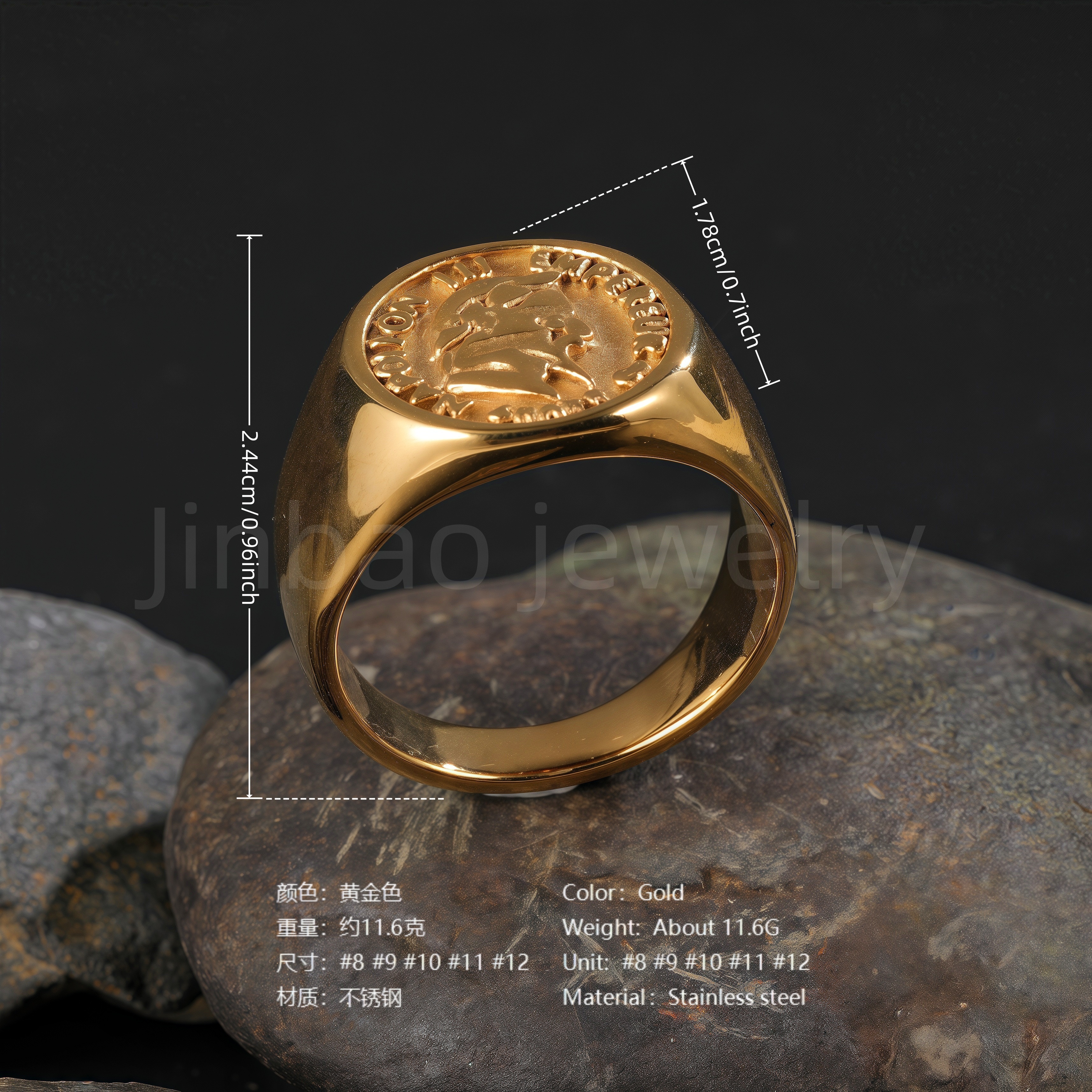 24K Gold PVD Stainless Steel Titanium Victorious Emblem Coin Men's Ring-JinBaoJewerly