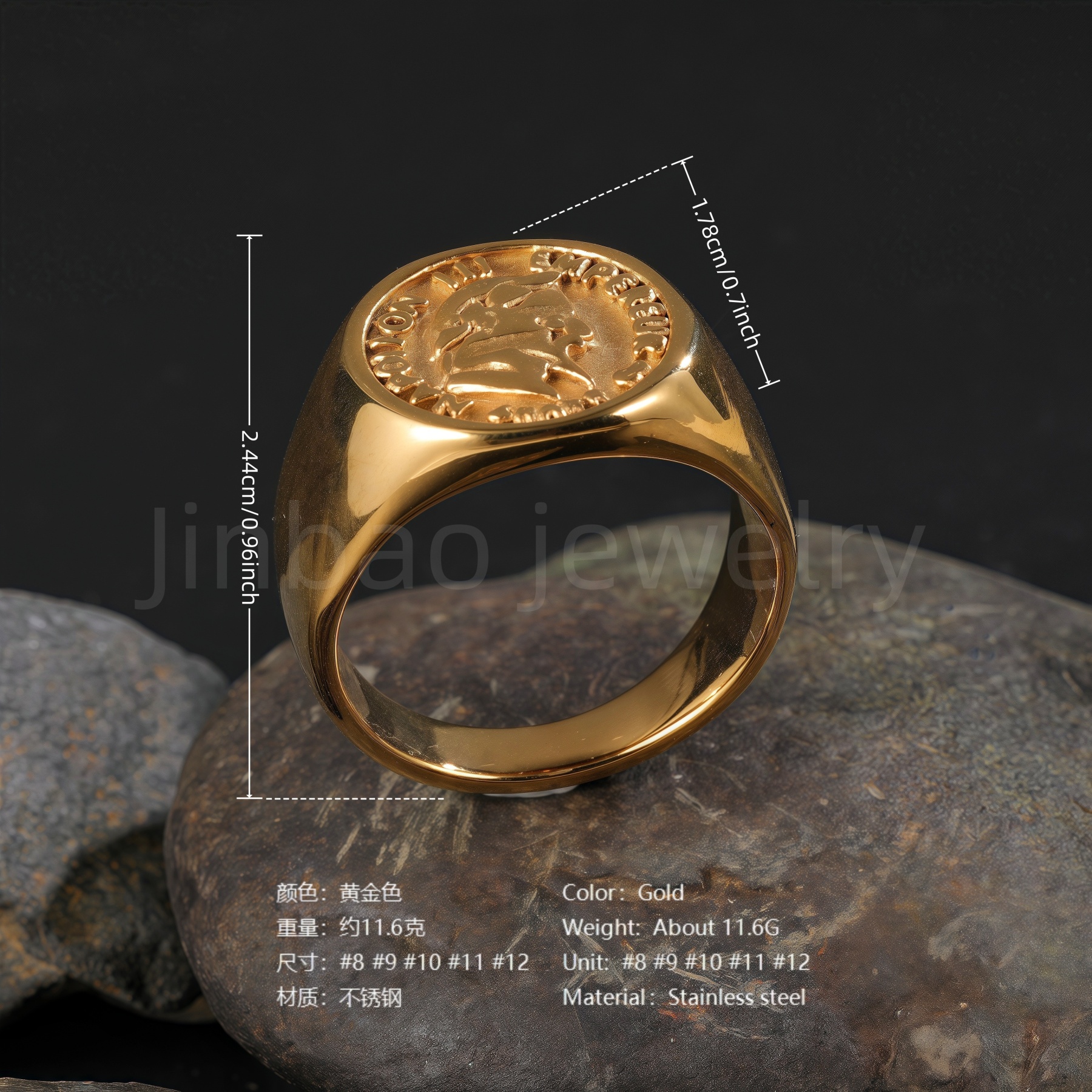 24K Gold PVD Stainless Steel Titanium Victorious Emblem Coin Men's Ring-JinBaoJewerly