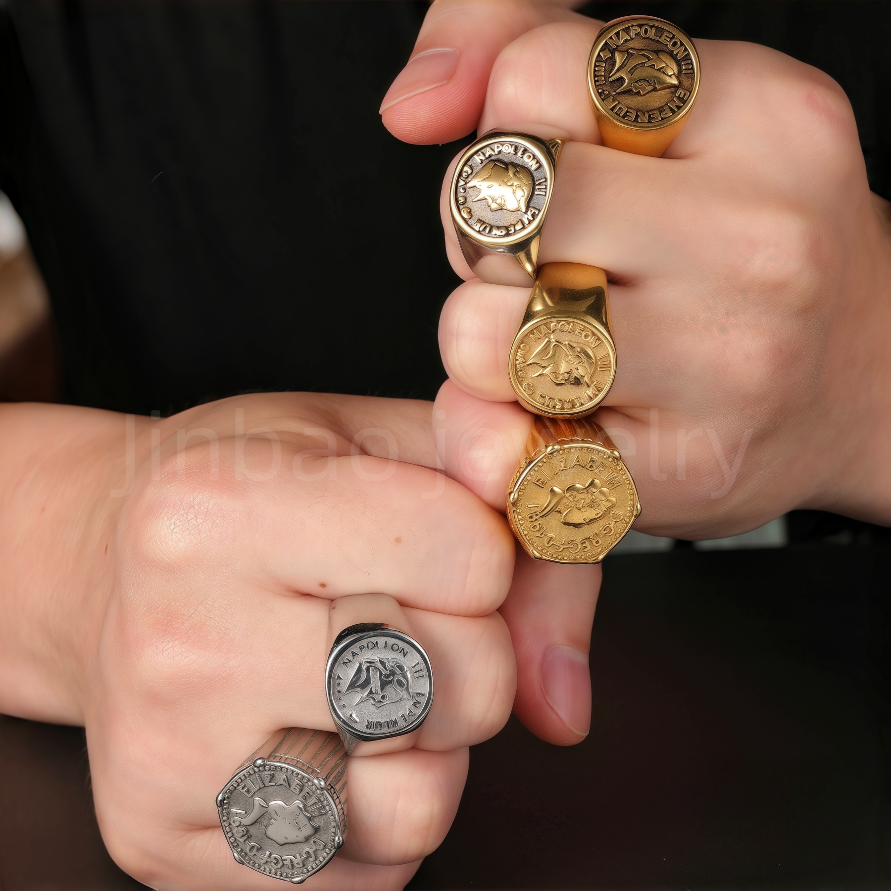 24K Gold PVD Stainless Steel Titanium Victorious Emblem Coin Men's Ring-JinBaoJewerly