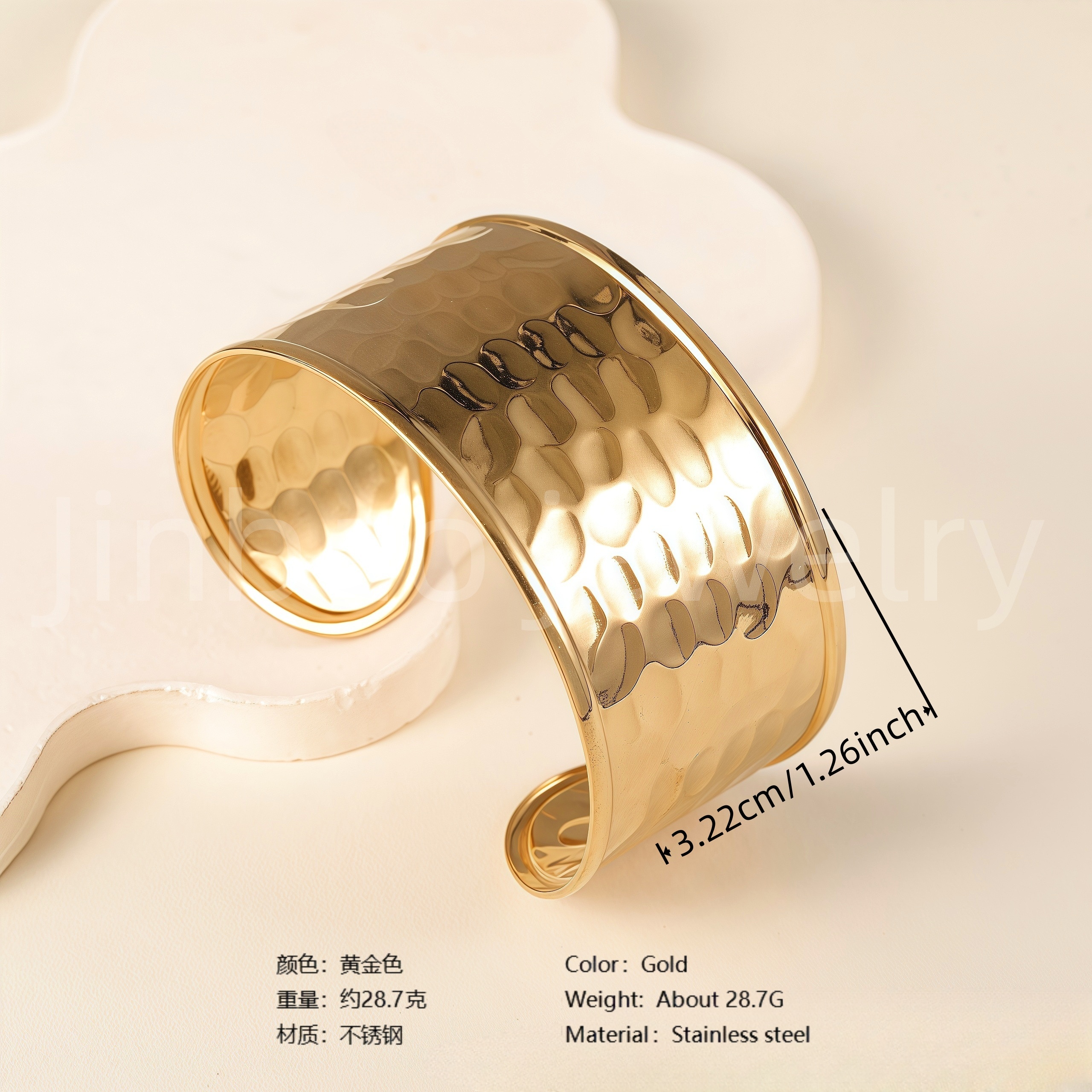 Elegant Floral Engraving 24K Gold PVD Stainless Steel Titanium Women's Bangle-JinBaoJewerly