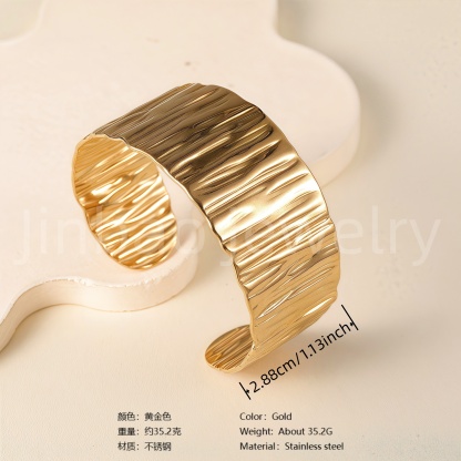 Elegant Floral Engraving 24K Gold PVD Stainless Steel Titanium Women's Bangle-JinBaoJewerly