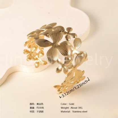 Elegant Floral Engraving 24K Gold PVD Stainless Steel Titanium Women's Bangle-JinBaoJewerly