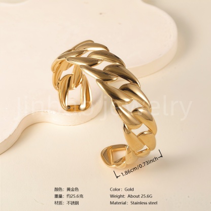 Classic Chain Design 24K Gold PVD Stainless Steel Titanium Women's Bangle-JinBaoJewerly