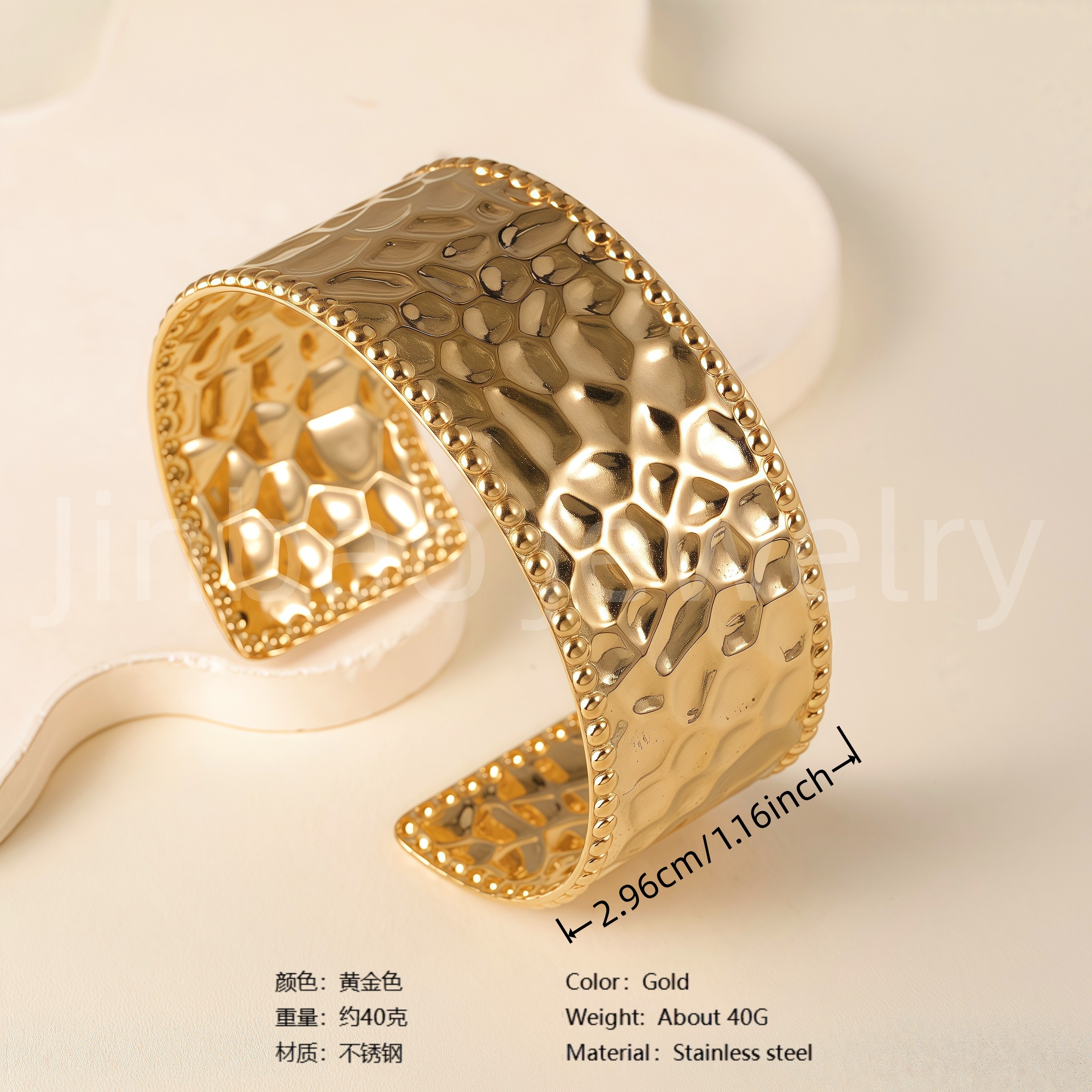 Elegant Floral Engraving 24K Gold PVD Stainless Steel Titanium Women's Bangle-JinBaoJewerly