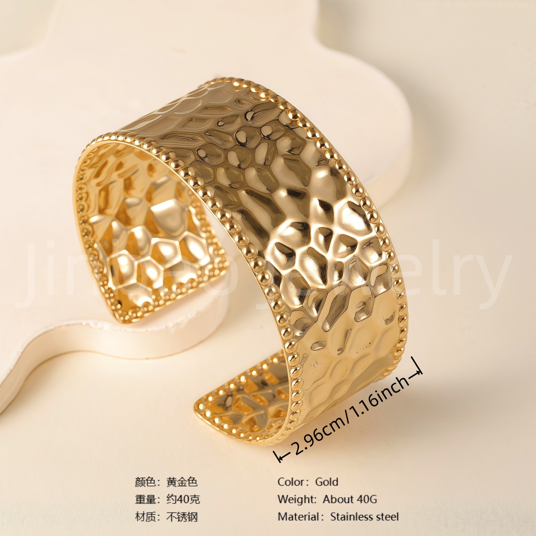 Elegant Floral Engraving 24K Gold PVD Stainless Steel Titanium Women's Bangle-JinBaoJewerly