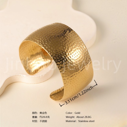 Elegant Floral Engraving 24K Gold PVD Stainless Steel Titanium Women's Bangle-JinBaoJewerly