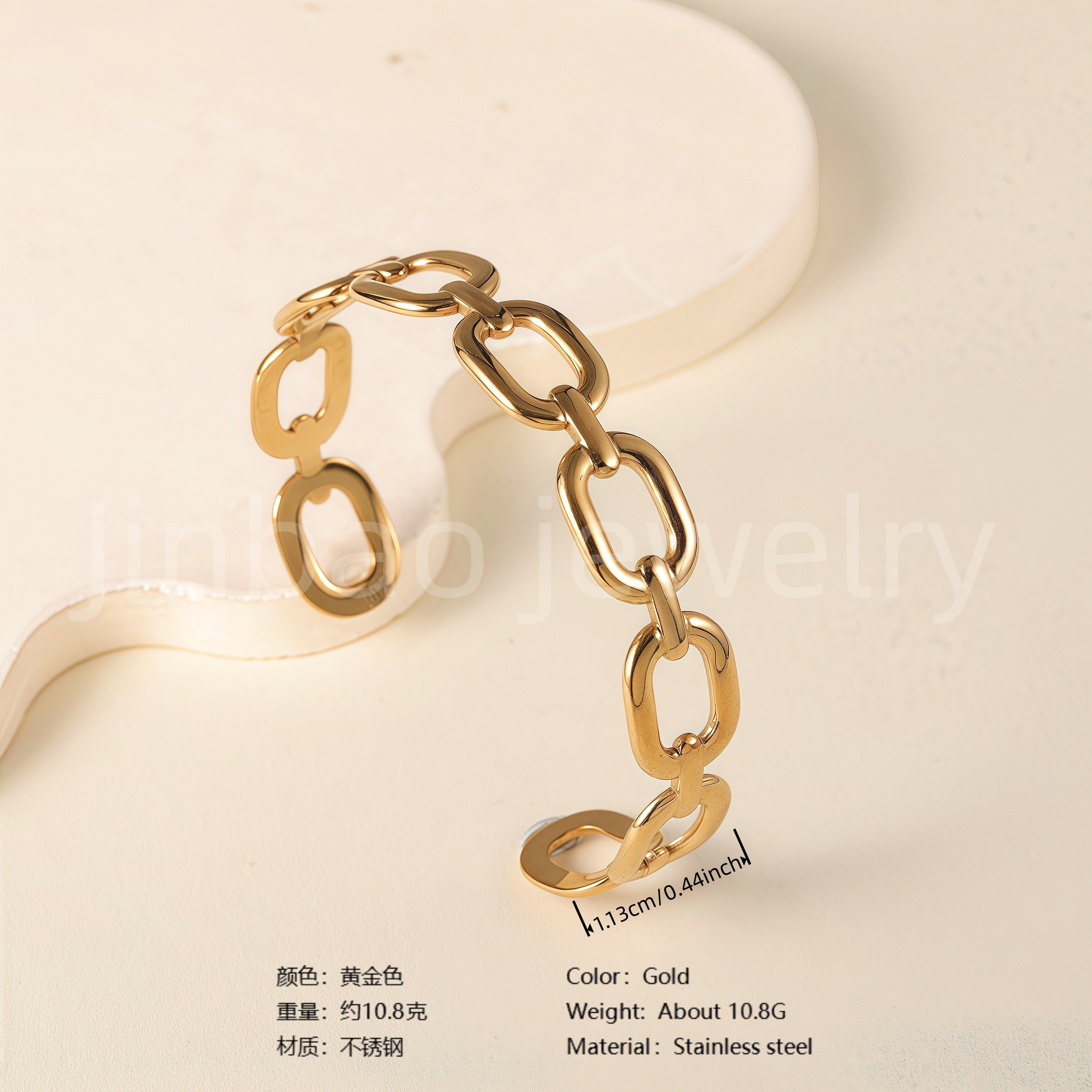 Classic Chain Design 24K Gold PVD Stainless Steel Titanium Women's Bangle-JinBaoJewerly