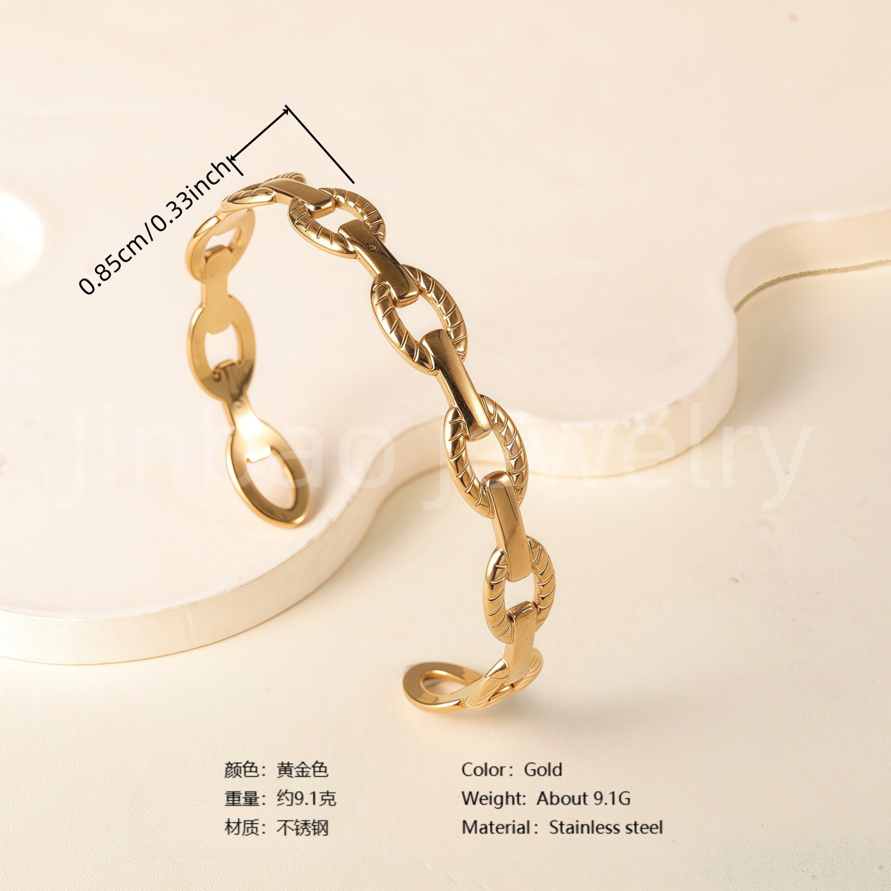 Classic Chain Design 24K Gold PVD Stainless Steel Titanium Women's Bangle-JinBaoJewerly
