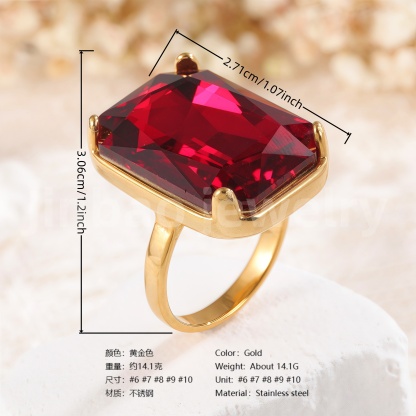 Vintage Multi-Gemstone Textured 24K Gold PVD Stainless Steel Titanium Women's Ring-JinBaoJewerly