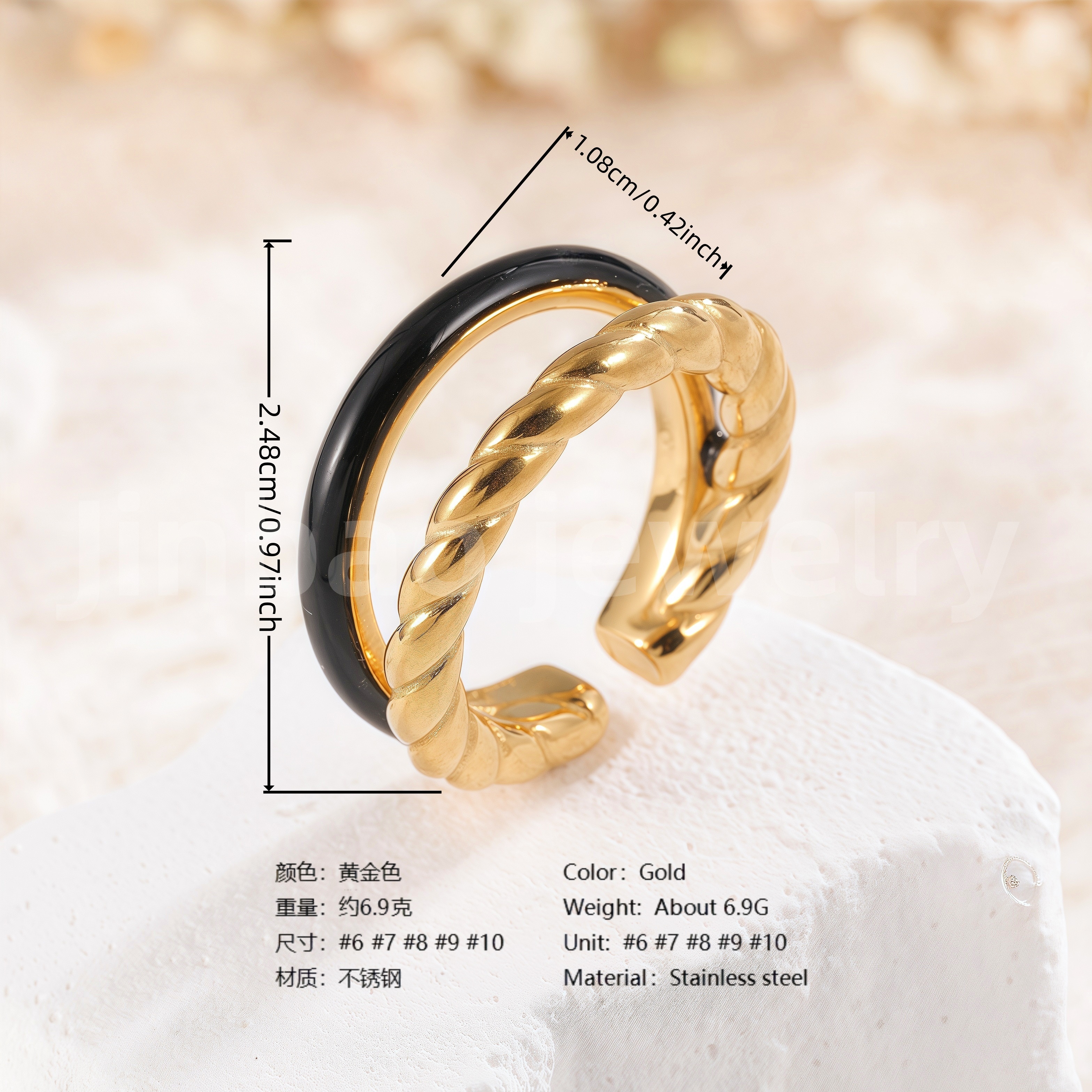 Crown Gemstone & Floral Cross 24K Gold PVD Stainless Steel Titanium Women's Ring.-JinBaoJewerly