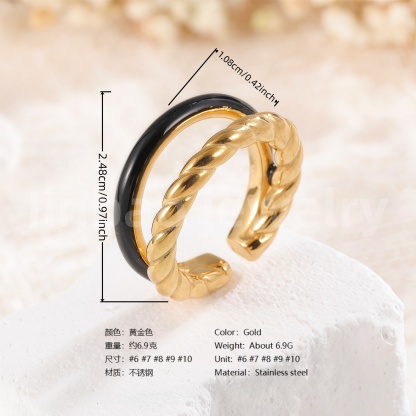 Crown Gemstone & Floral Cross 24K Gold PVD Stainless Steel Titanium Women's Ring.-JinBaoJewerly