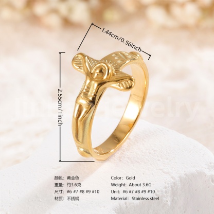 Crown Gemstone & Floral Cross 24K Gold PVD Stainless Steel Titanium Women's Ring.-JinBaoJewerly