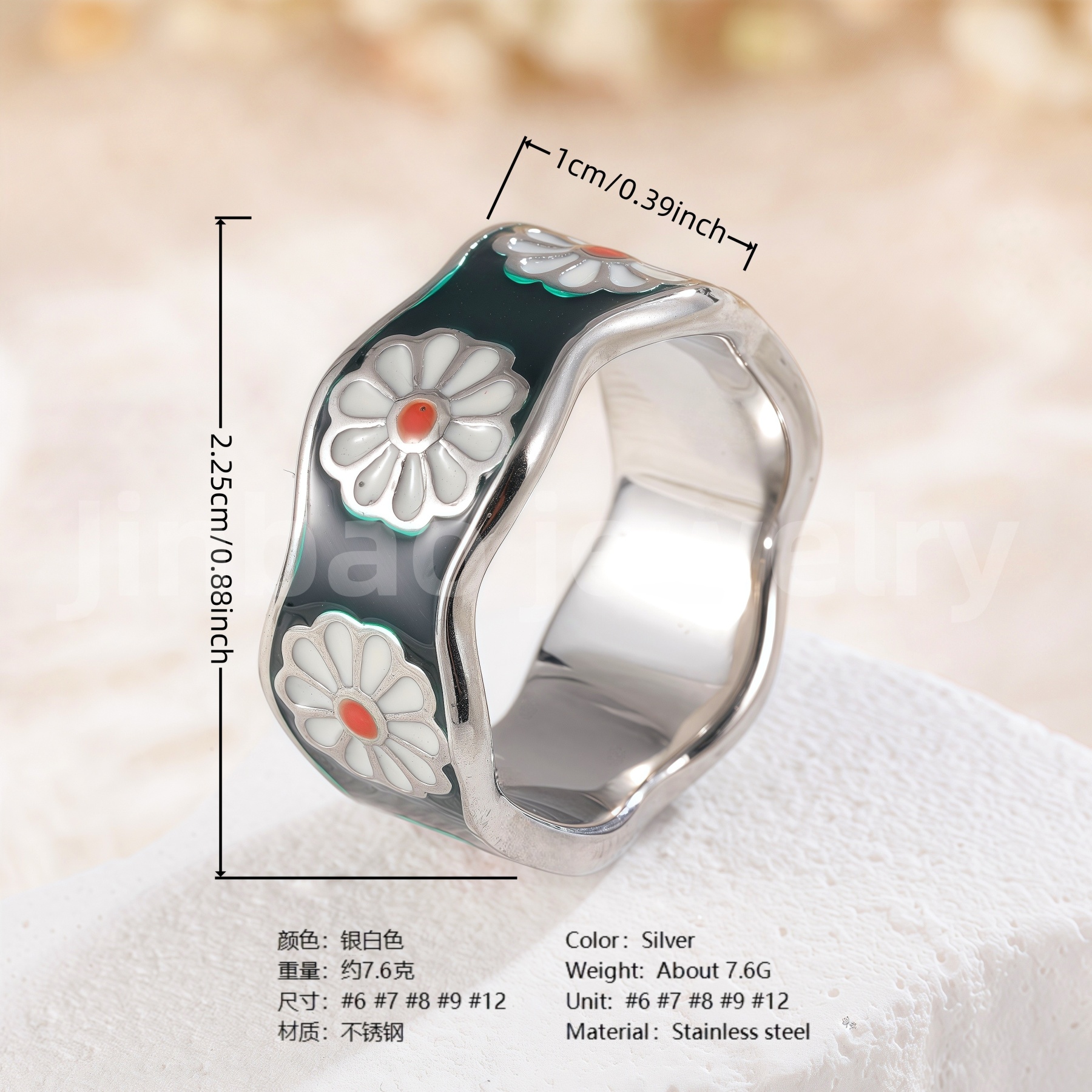 Crown Gemstone & Floral Cross 24K Gold PVD Stainless Steel Titanium Women's Ring.-JinBaoJewerly