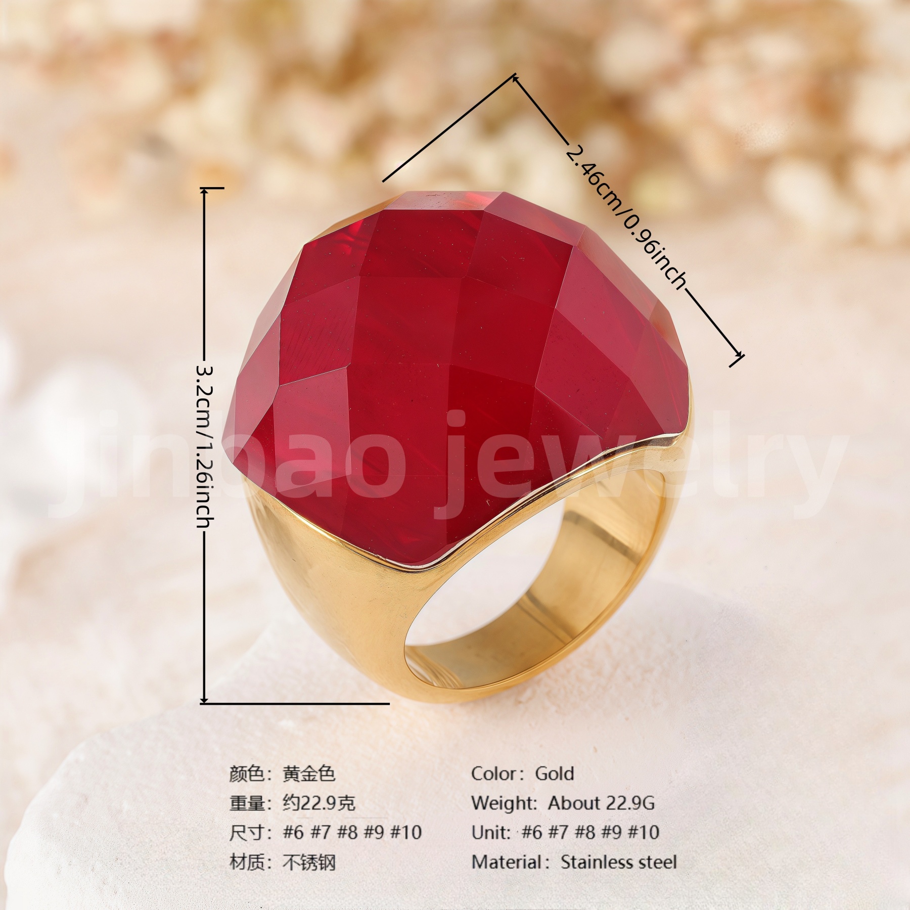 24K Gold PVD Stainless Steel Titanium Fashionable Multi-Color Gem Women's Ring丨K002622-JinBaoJewerly