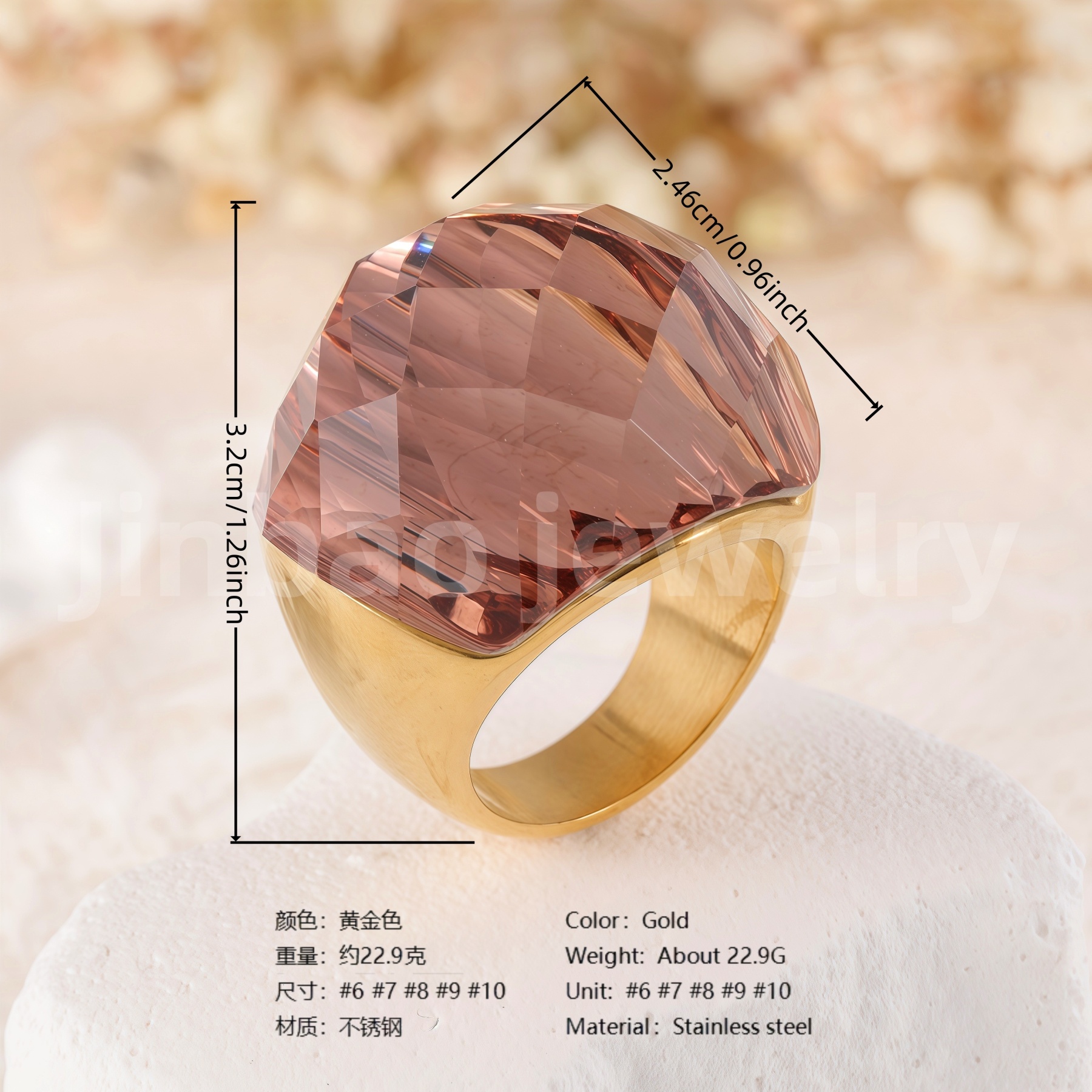 24K Gold PVD Stainless Steel Titanium Fashionable Multi-Color Gem Women's Ring丨K002622-JinBaoJewerly