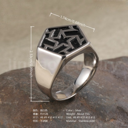 High Quality Stainless Steel Titanium Retro Engraved Pattern Men's Ring-JinBaoJewerly