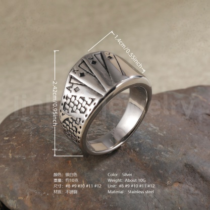 High Quality Stainless Steel Titanium Retro Engraved Pattern Men's Ring-JinBaoJewerly
