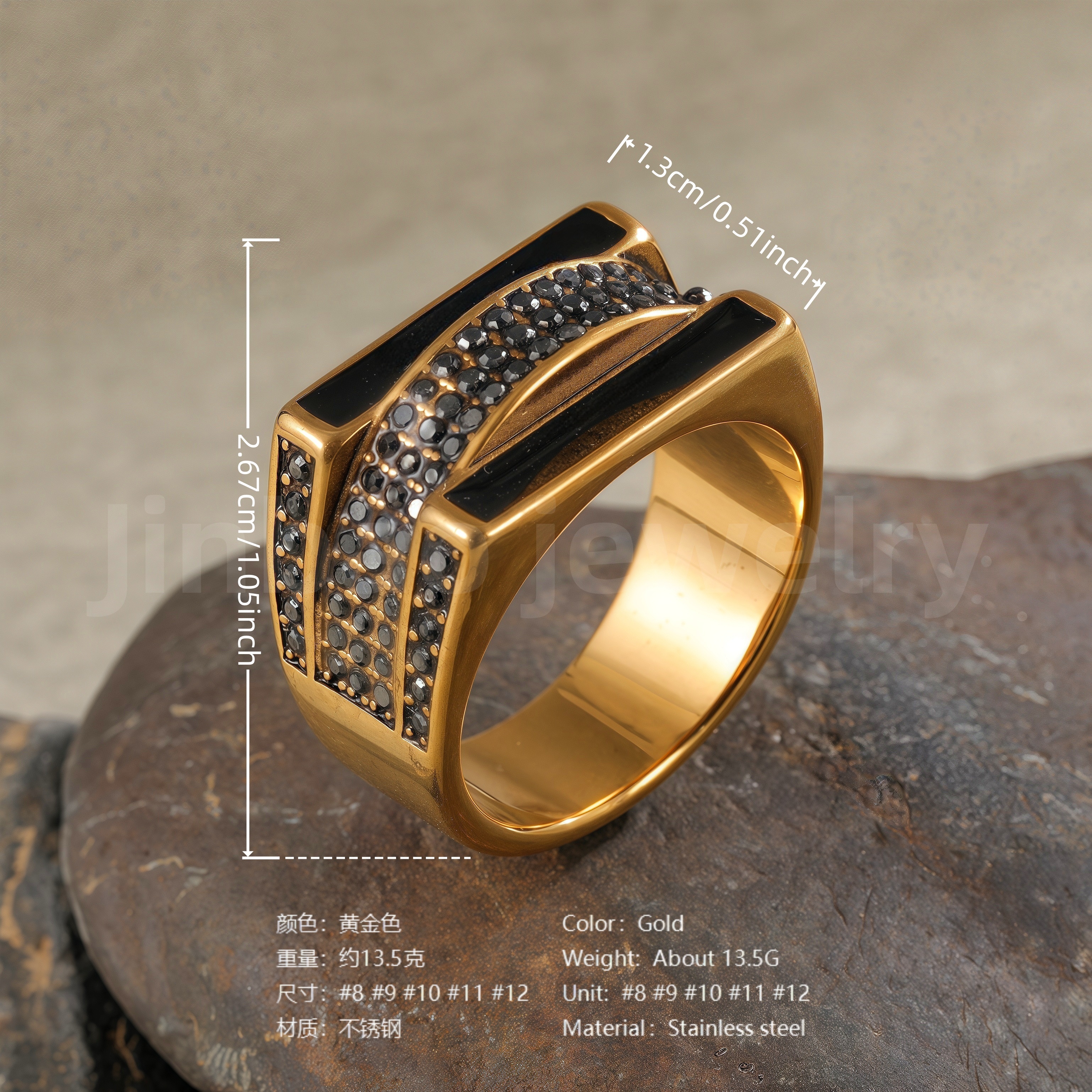 18K Gold Scorpion Stainless Steel Ring for Men, Vintage Carved Style Bold Band, Unique Black Engraved Design Fashion Ring-JINBAOJEWELRY