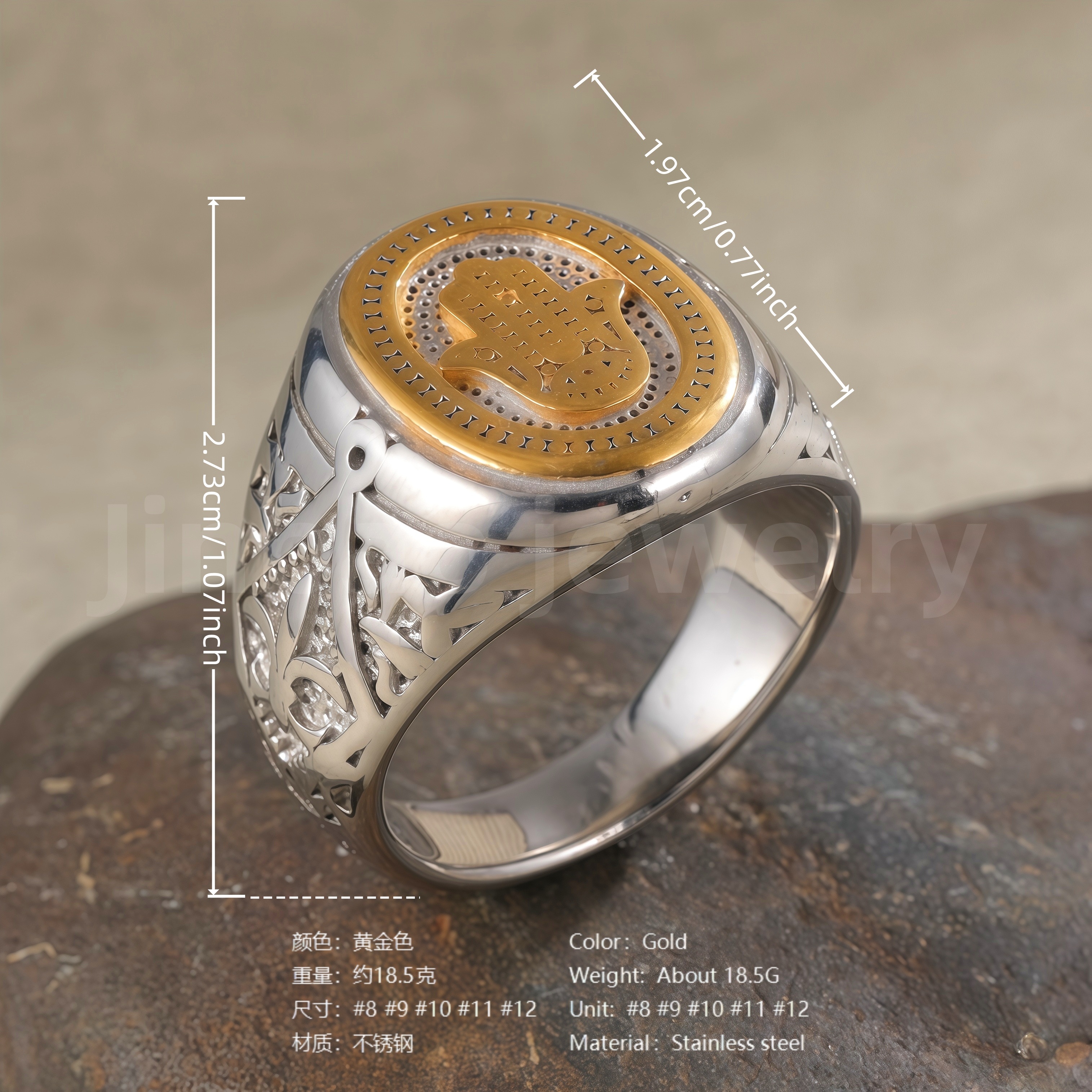 18K Gold Scorpion Stainless Steel Ring for Men, Vintage Carved Style Bold Band, Unique Black Engraved Design Fashion Ring-JINBAOJEWELRY