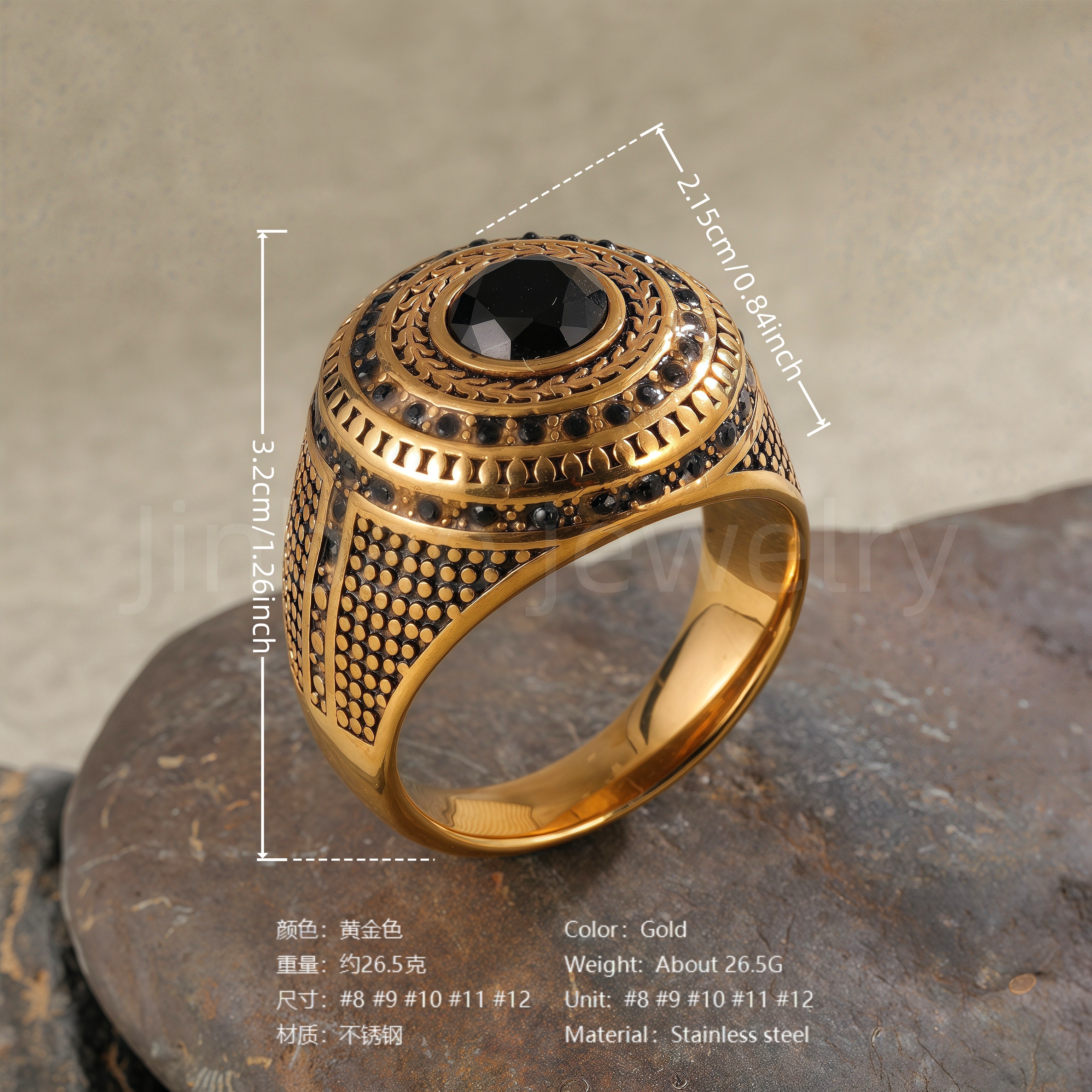 18K Gold Scorpion Stainless Steel Ring for Men, Vintage Carved Style Bold Band, Unique Black Engraved Design Fashion Ring-JINBAOJEWELRY