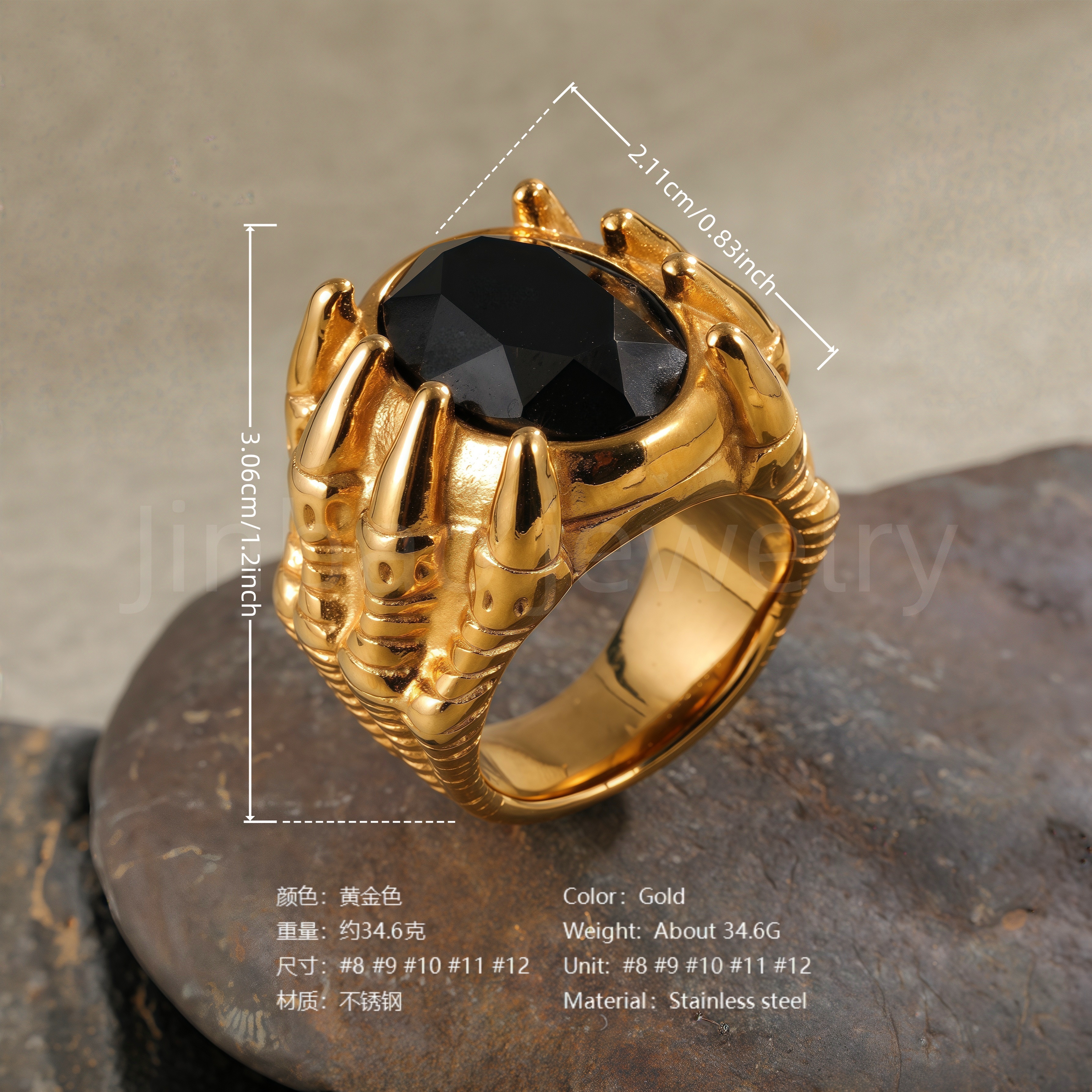 18K Gold Scorpion Stainless Steel Ring for Men, Vintage Carved Style Bold Band, Unique Black Engraved Design Fashion Ring-JINBAOJEWELRY