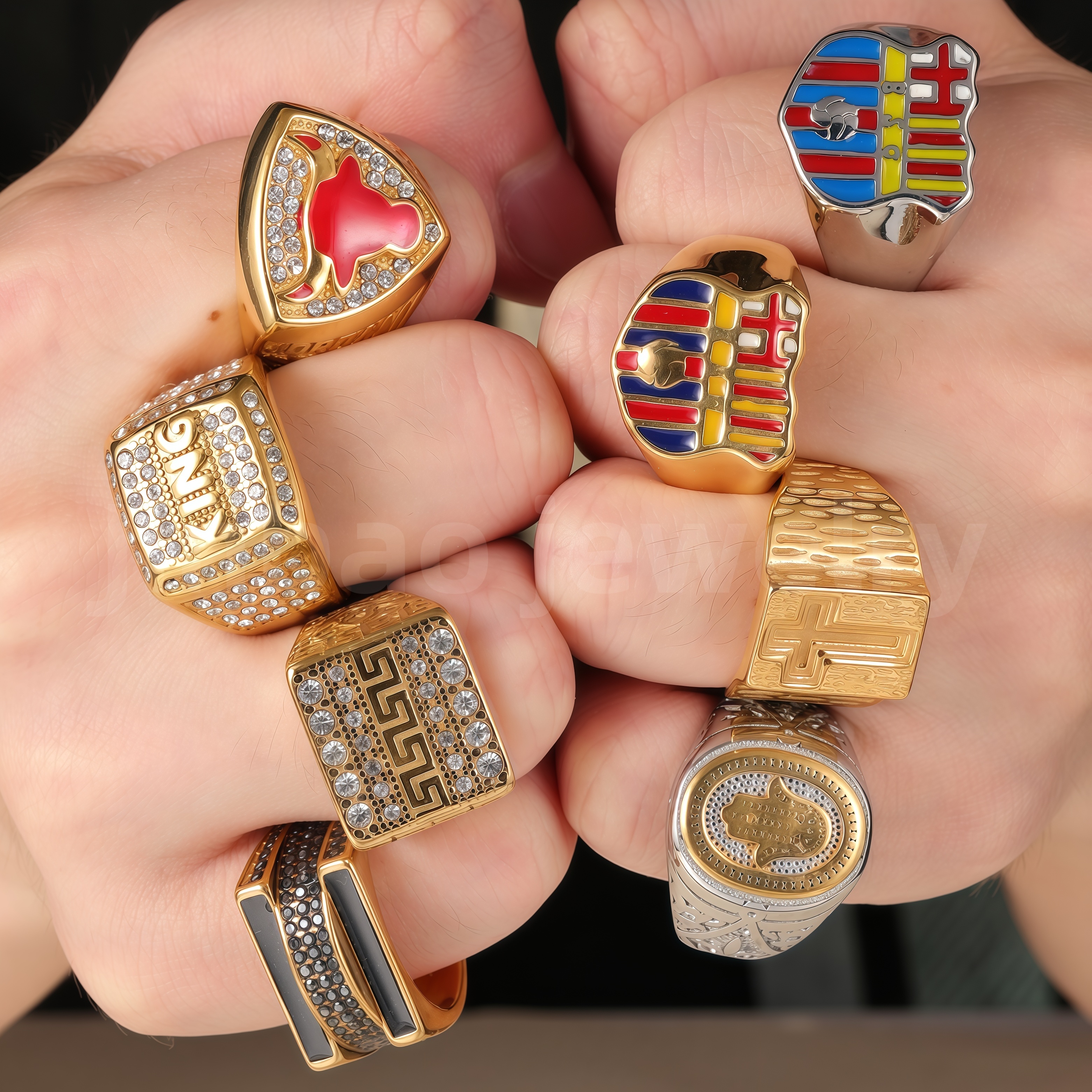 24K Gold PVD Stainless Steel Titanium Unique Textured Design Men's Ring-JinBaoJewerly