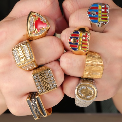 24K Gold PVD Stainless Steel Titanium Unique Textured Design Men's Ring-JinBaoJewerly