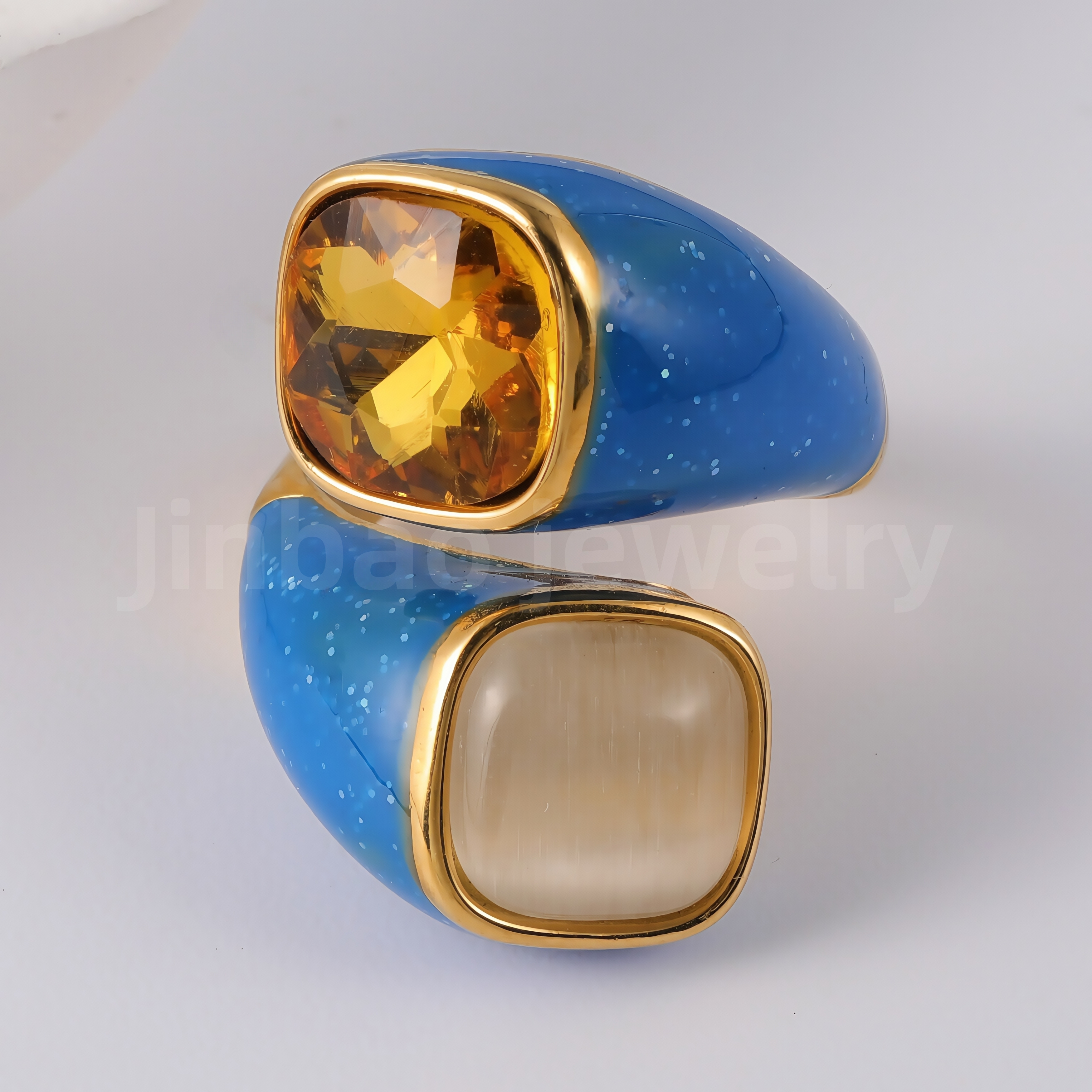 24K Gold-Plated Stainless Steel Square Gemstone Minimalist Luxury Women’s Ring-JinBaoJewerly