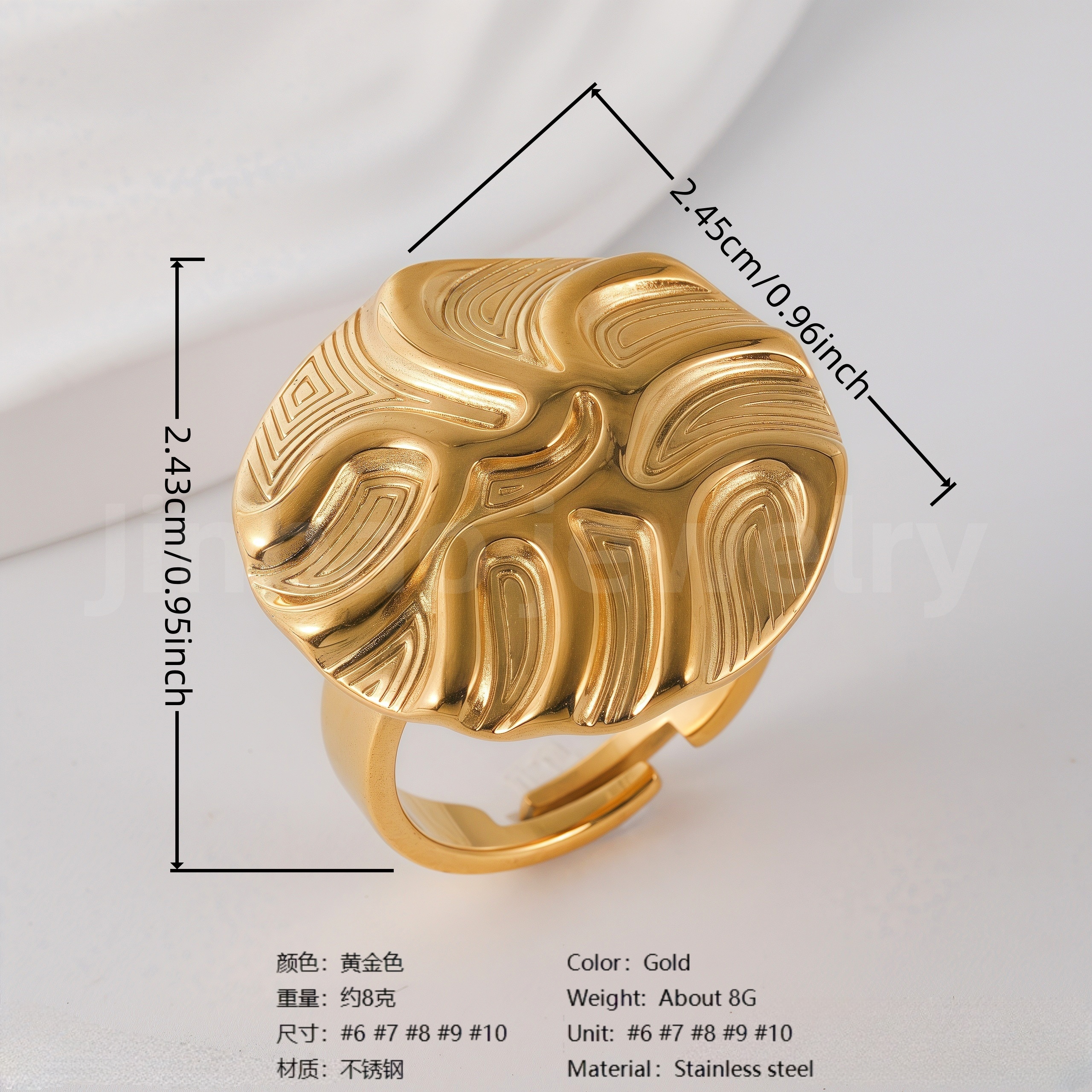 24K Gold PVD Stainless Steel Titanium Fashionable Multi-Color Gem Women's Ring-JinBaoJewerly