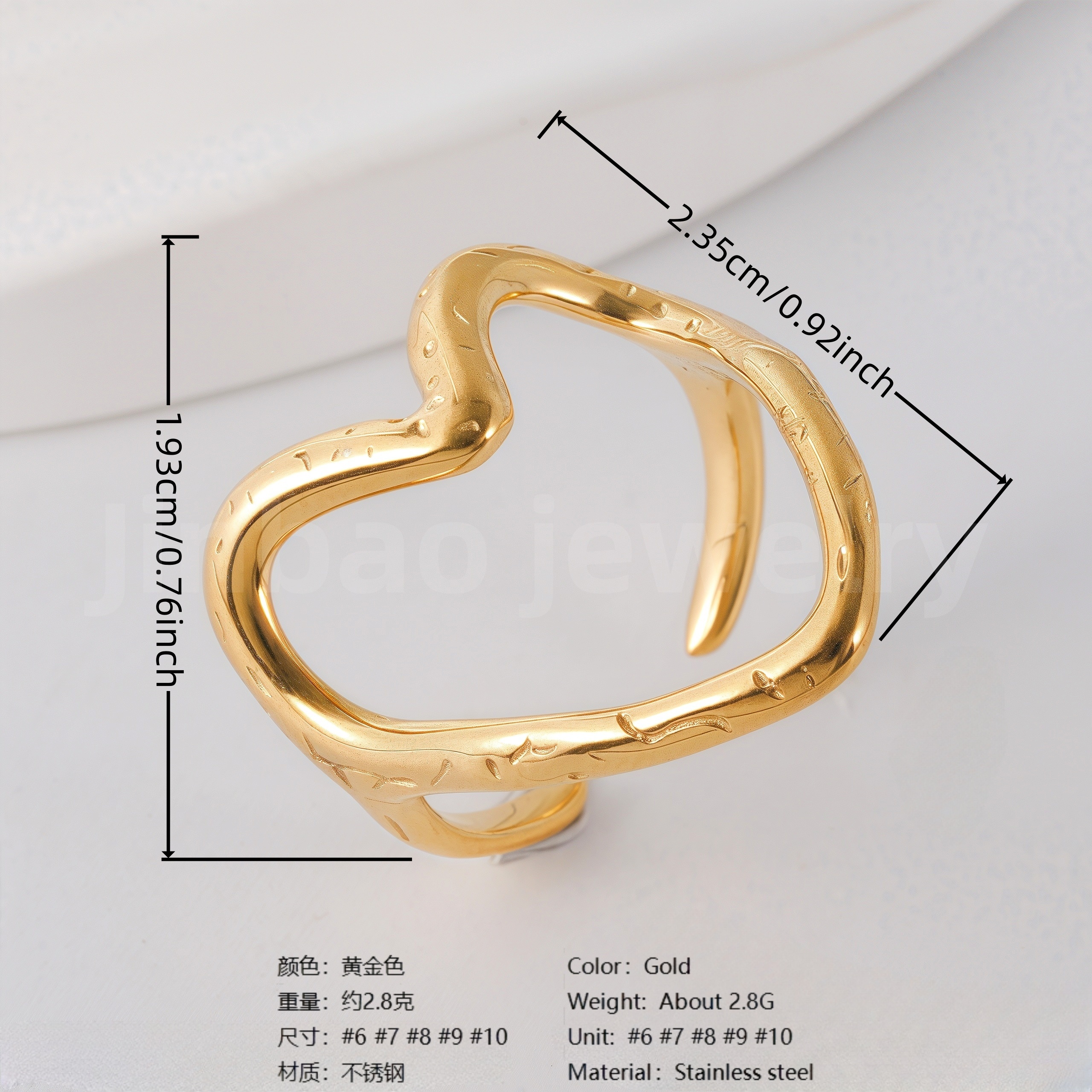 24K Gold PVD Stainless Steel Titanium Fashionable Multi-Color Gem Women's Ring-JinBaoJewerly