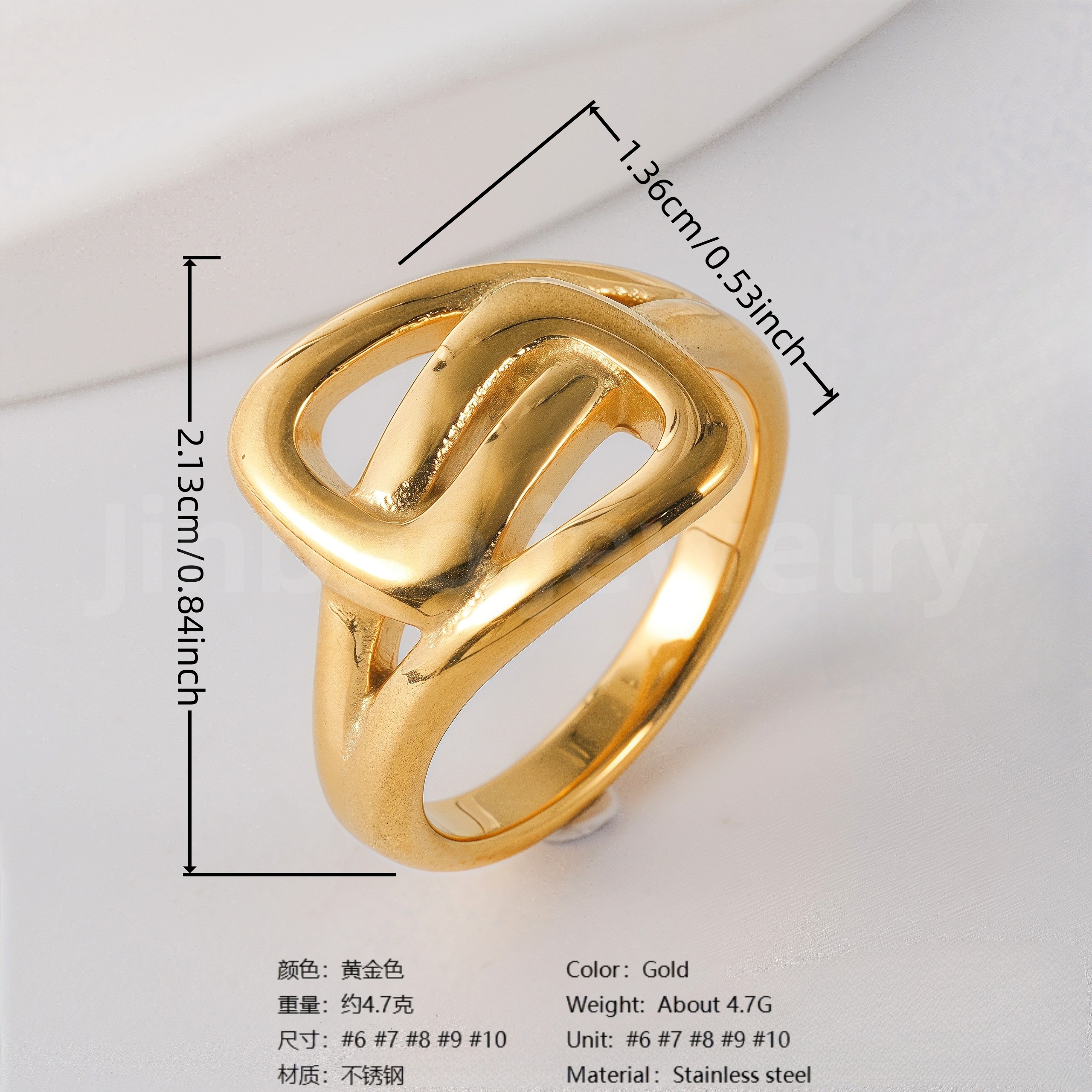 24K Gold PVD Stainless Steel Titanium Fashionable Multi-Color Gem Women's Ring-JinBaoJewerly