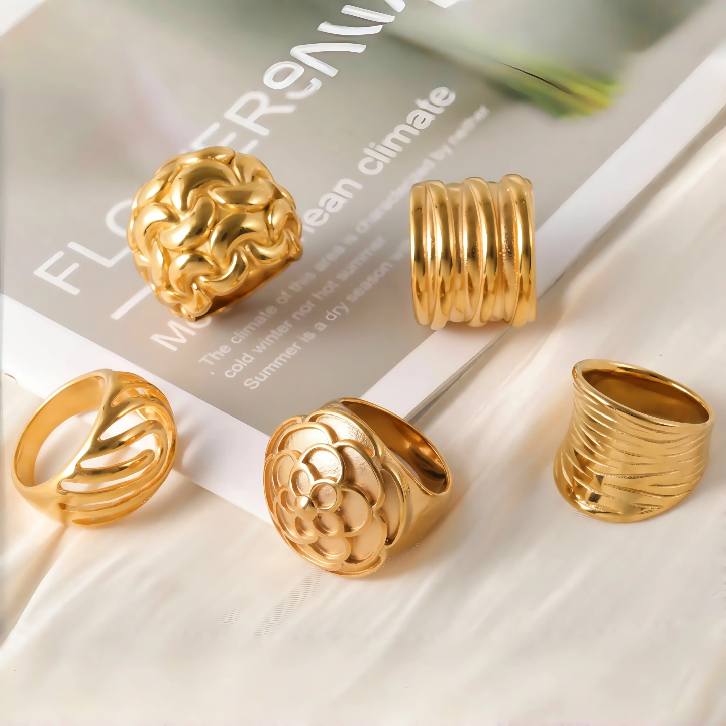 24K Gold-Plating Stainless Steel Fashion Sleek Modern Women’s Ring-JinBaoJewerly