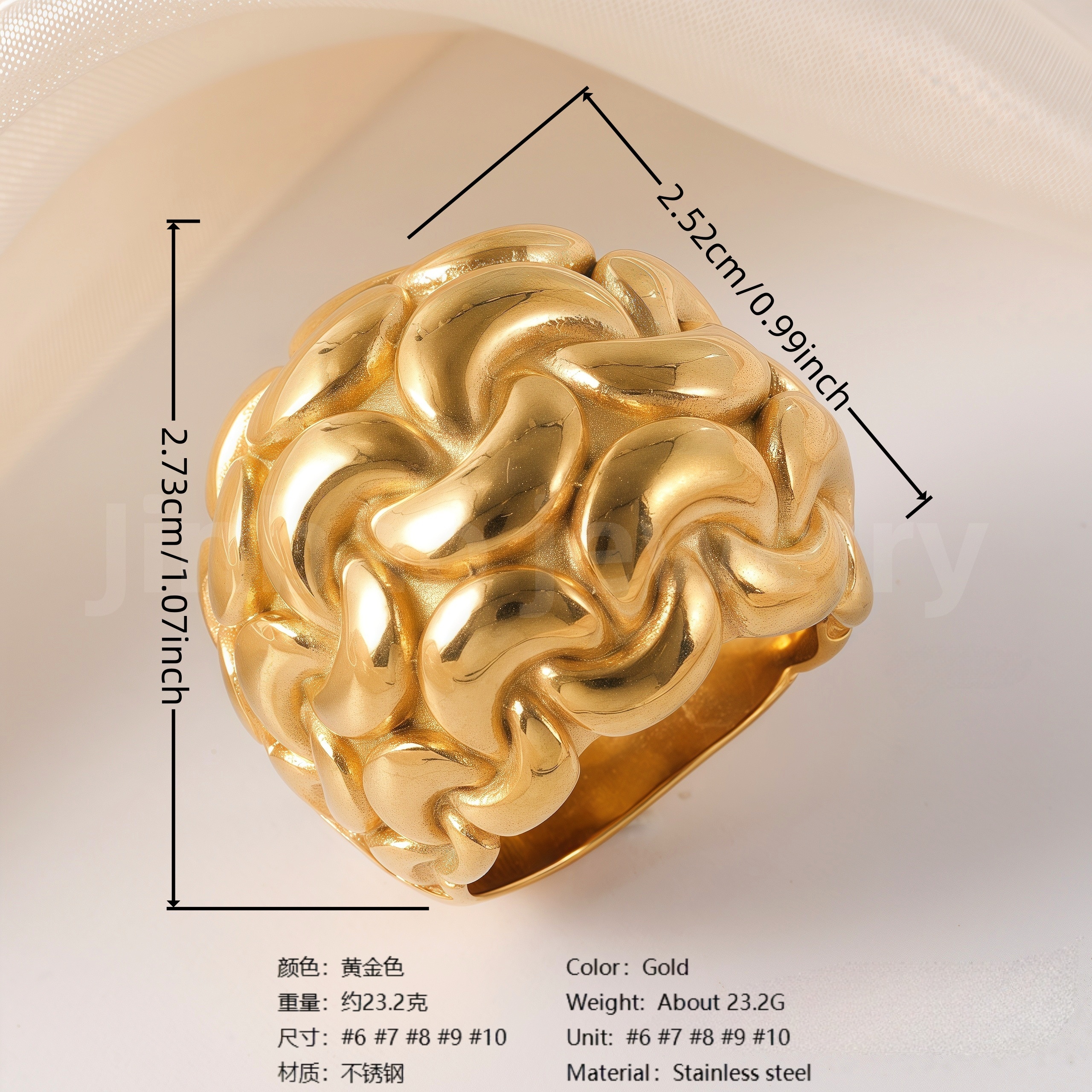 24K Gold-Plating Stainless Steel Fashion Sleek Modern Women’s Ring-JinBaoJewerly