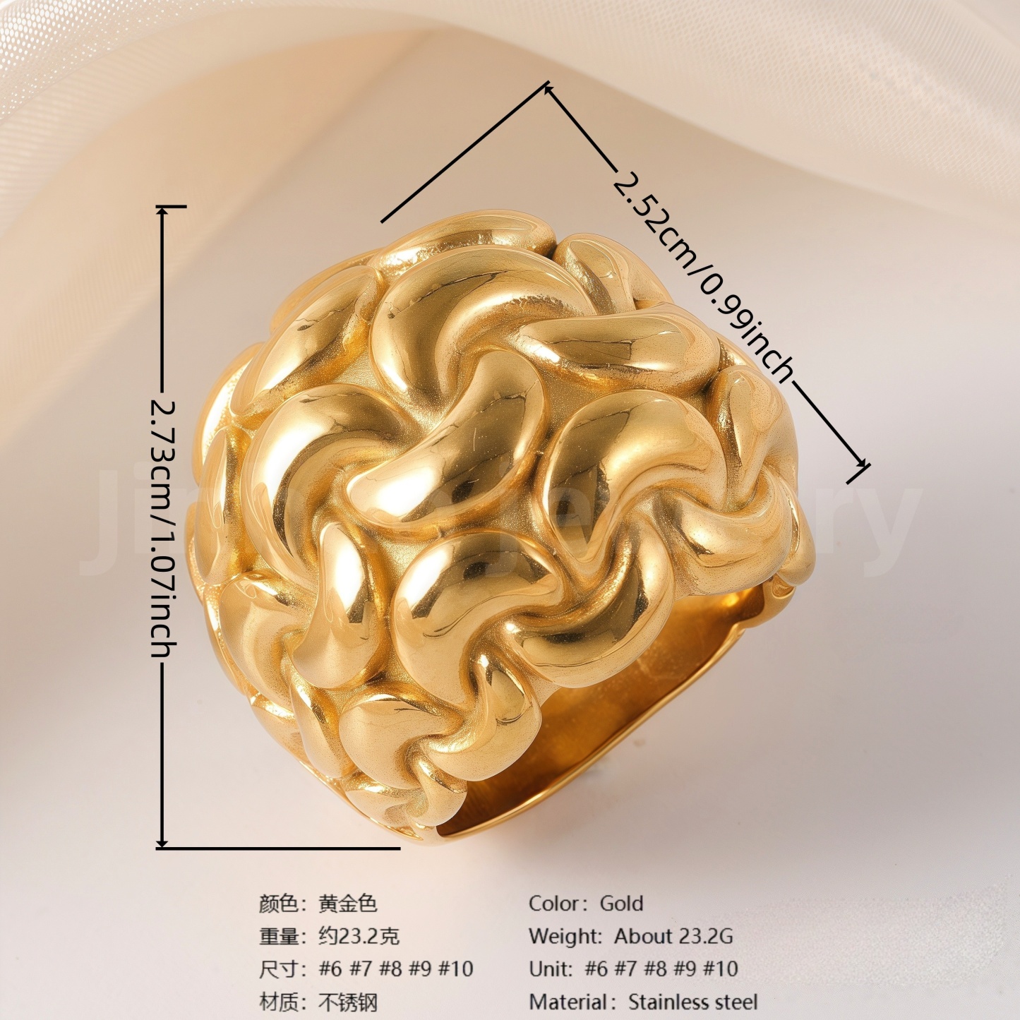 24K Gold-Plating Stainless Steel Fashion Sleek Modern Women’s Ring-JinBaoJewerly
