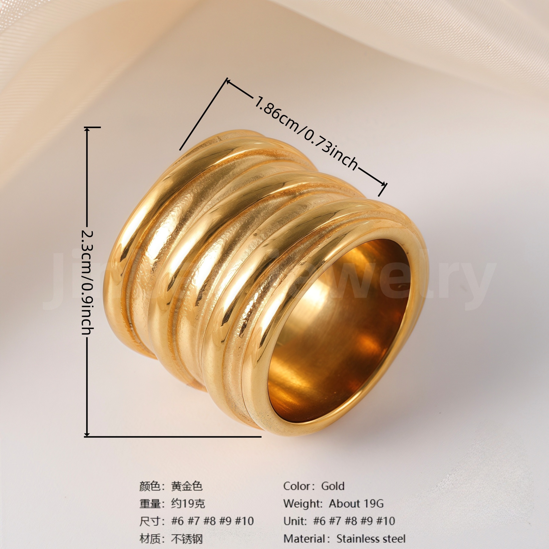 24K Gold-Plating Stainless Steel Fashion Sleek Modern Women’s Ring-JinBaoJewerly