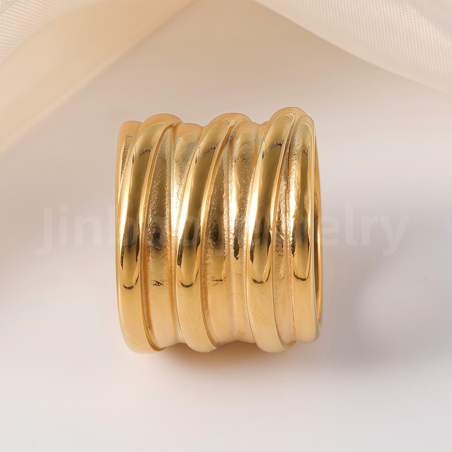 24K Gold-Plating Stainless Steel Fashion Sleek Modern Women’s Ring-JinBaoJewerly