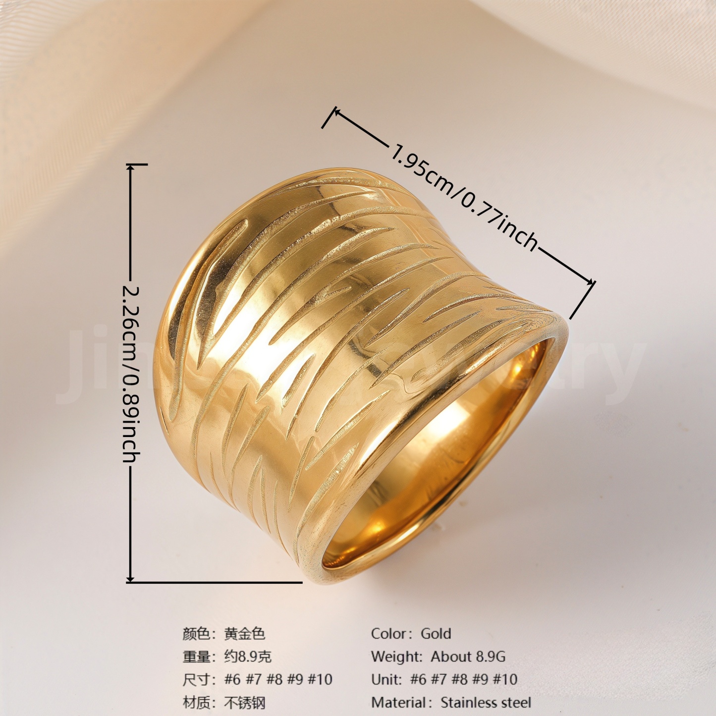 24K Gold-Plating Stainless Steel Fashion Sleek Modern Women’s Ring-JinBaoJewerly