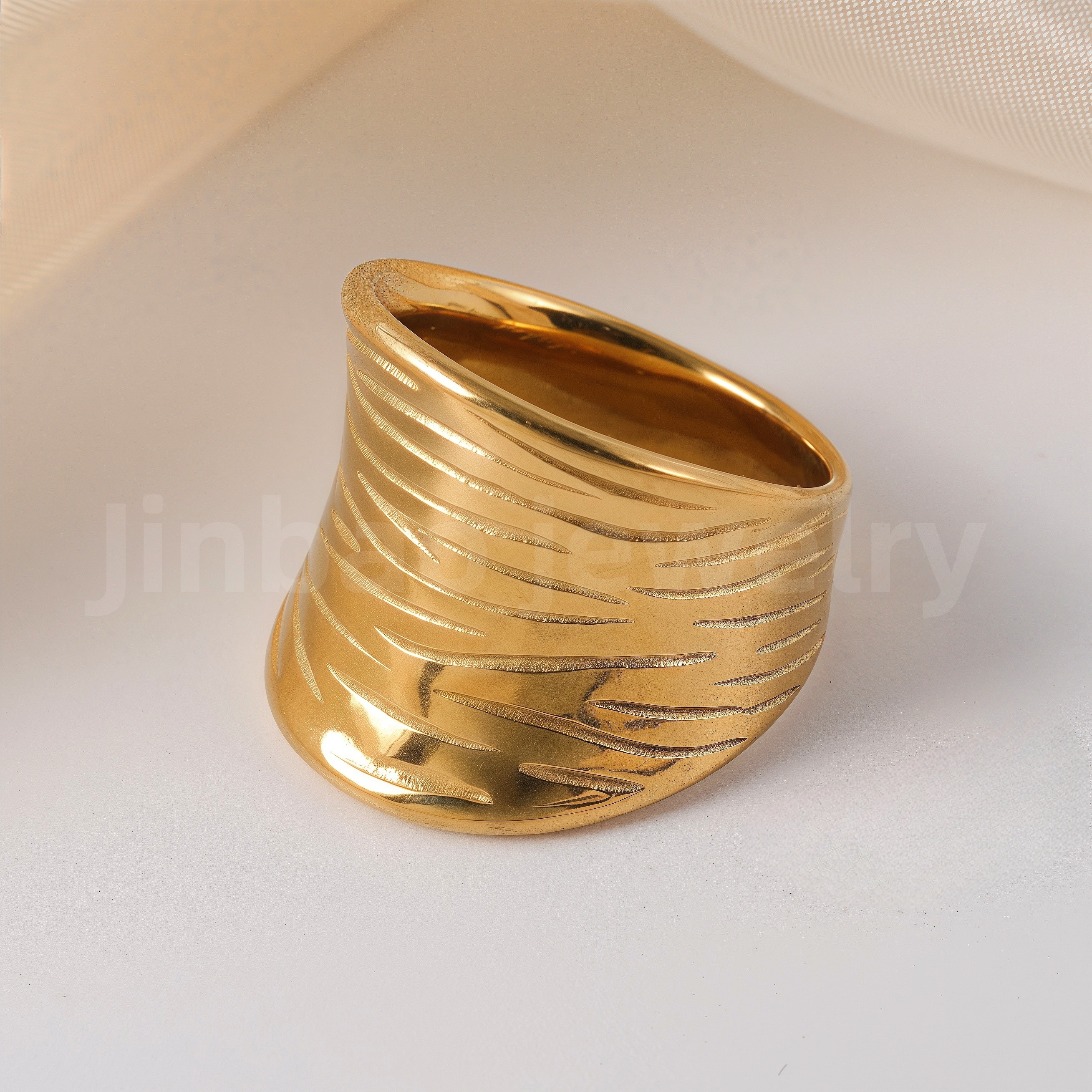 24K Gold-Plating Stainless Steel Fashion Sleek Modern Women’s Ring-JinBaoJewerly