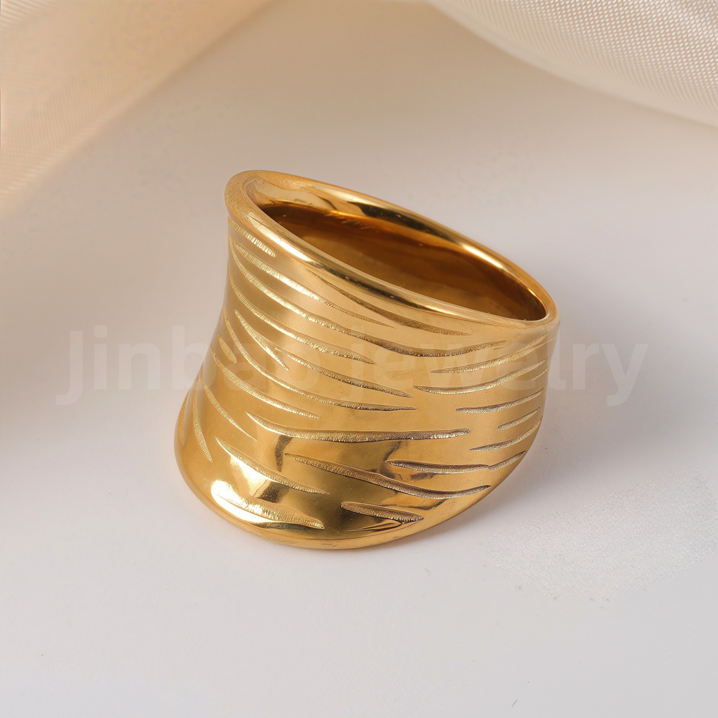 24K Gold-Plating Stainless Steel Fashion Sleek Modern Women’s Ring-JinBaoJewerly