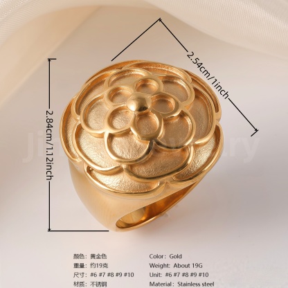 24K Gold-Plating Stainless Steel Fashion Sleek Modern Women’s Ring-JinBaoJewerly