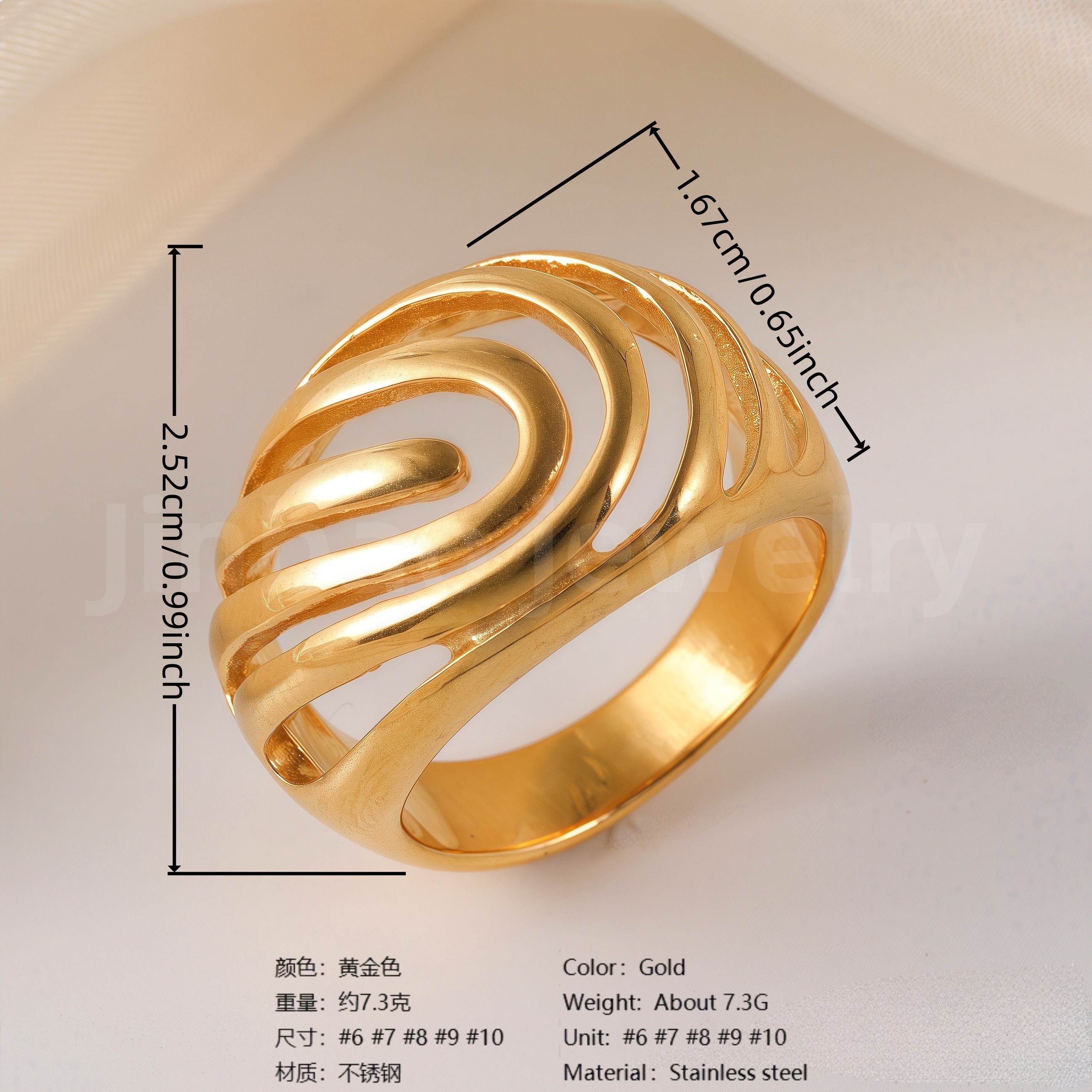 24K Gold PVD Stainless Steel Titanium Fashionable Multi-Color Gem Women's Ring-JinBaoJewerly