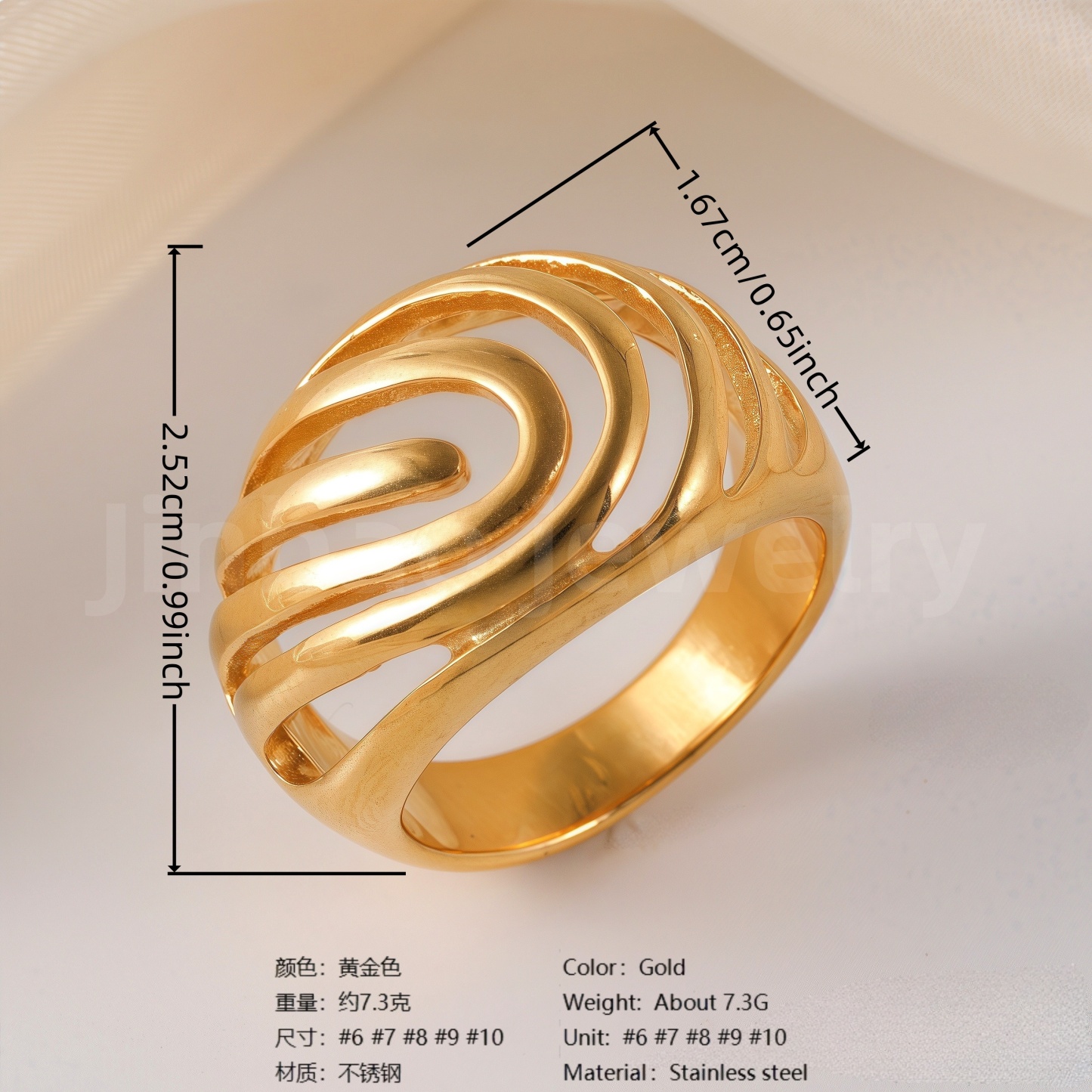 24K Gold-Plating Stainless Steel Fashion Sleek Modern Women’s Ring-JinBaoJewerly