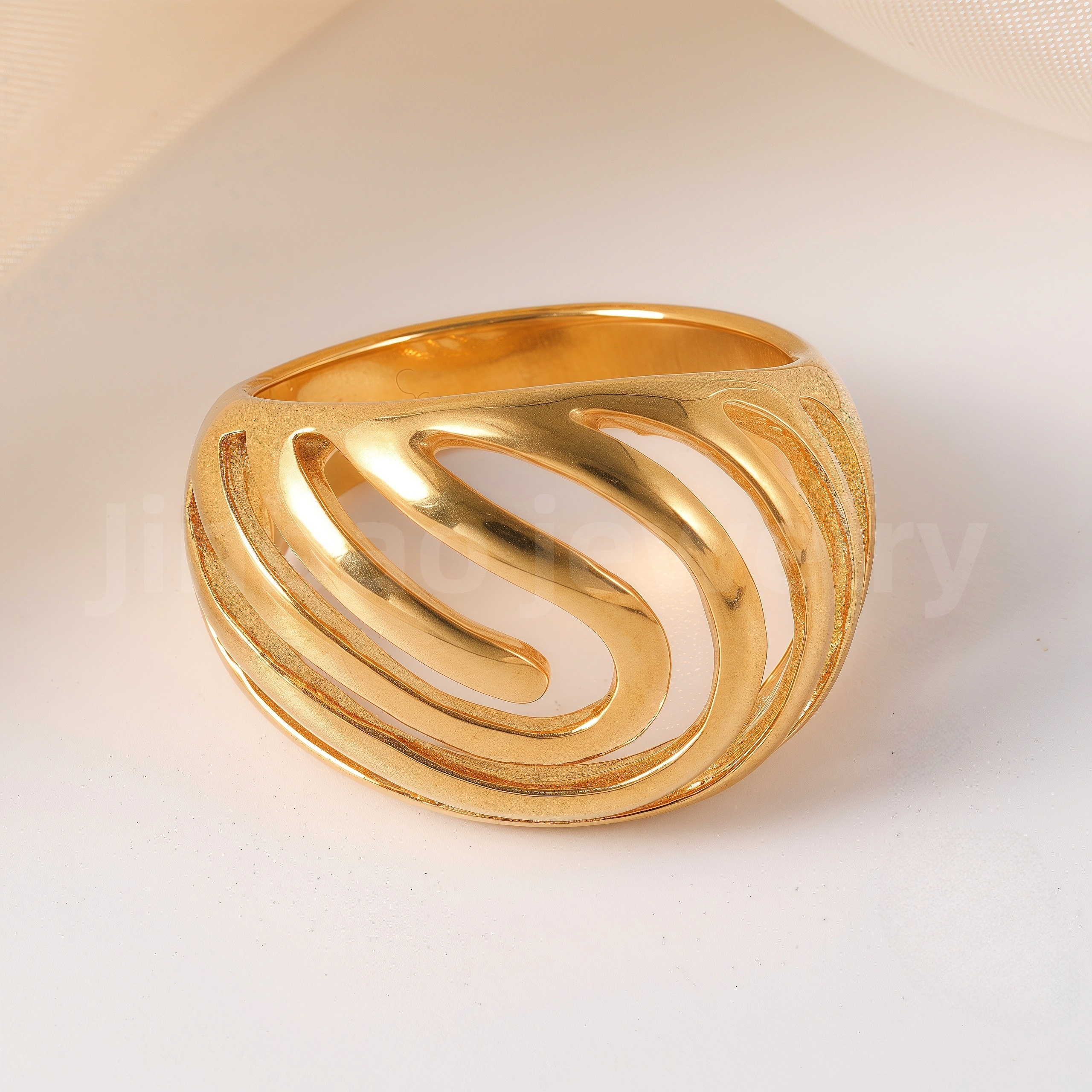 24K Gold-Plating Stainless Steel Fashion Sleek Modern Women’s Ring-JinBaoJewerly