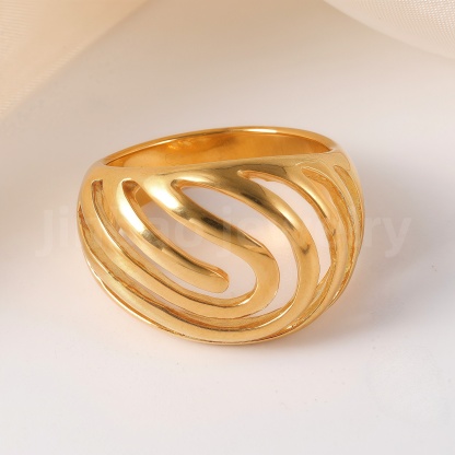 24K Gold-Plating Stainless Steel Fashion Sleek Modern Women’s Ring-JinBaoJewerly