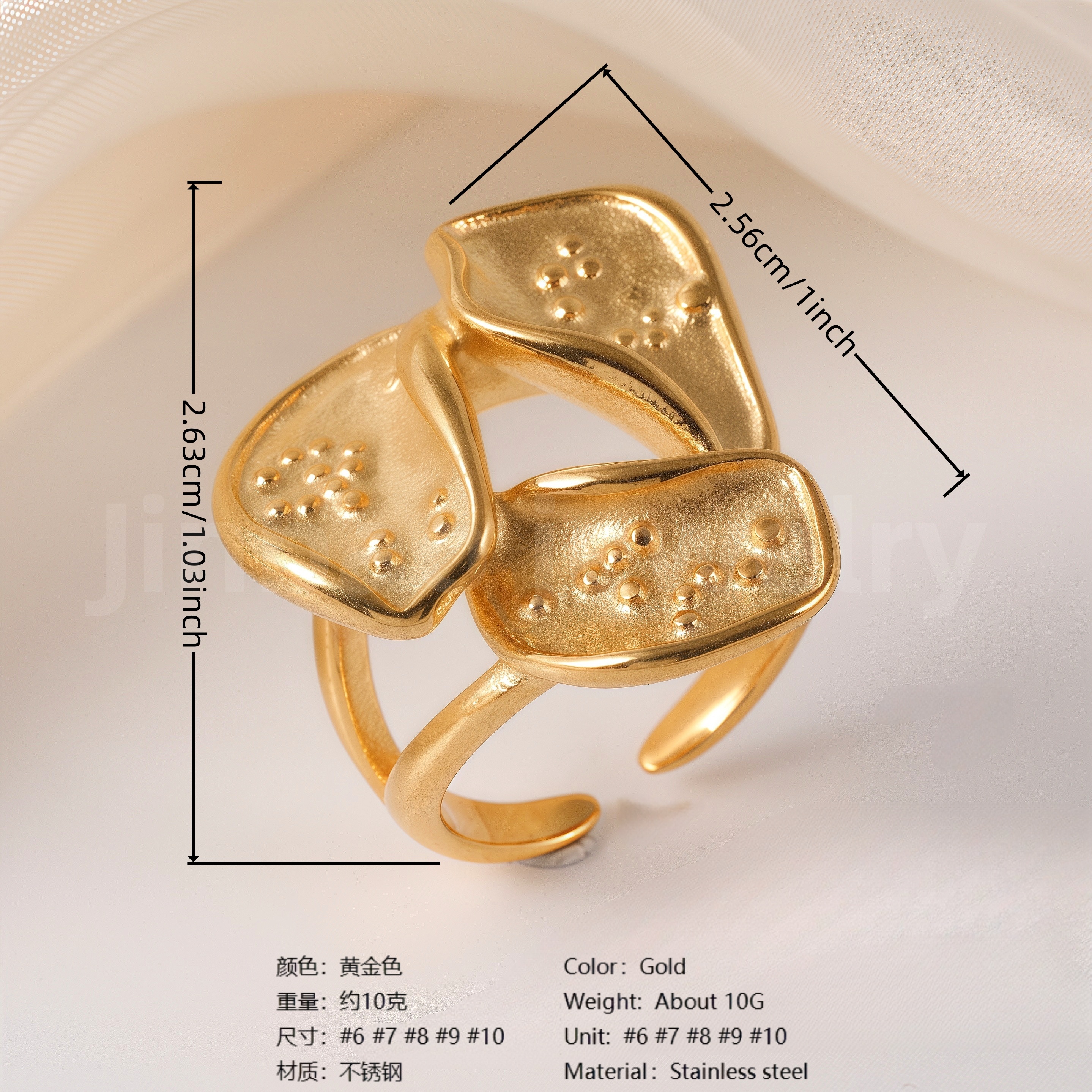 24K Gold PVD Stainless Steel Titanium Fashionable Multi-Color Gem Women's Ring-JinBaoJewerly