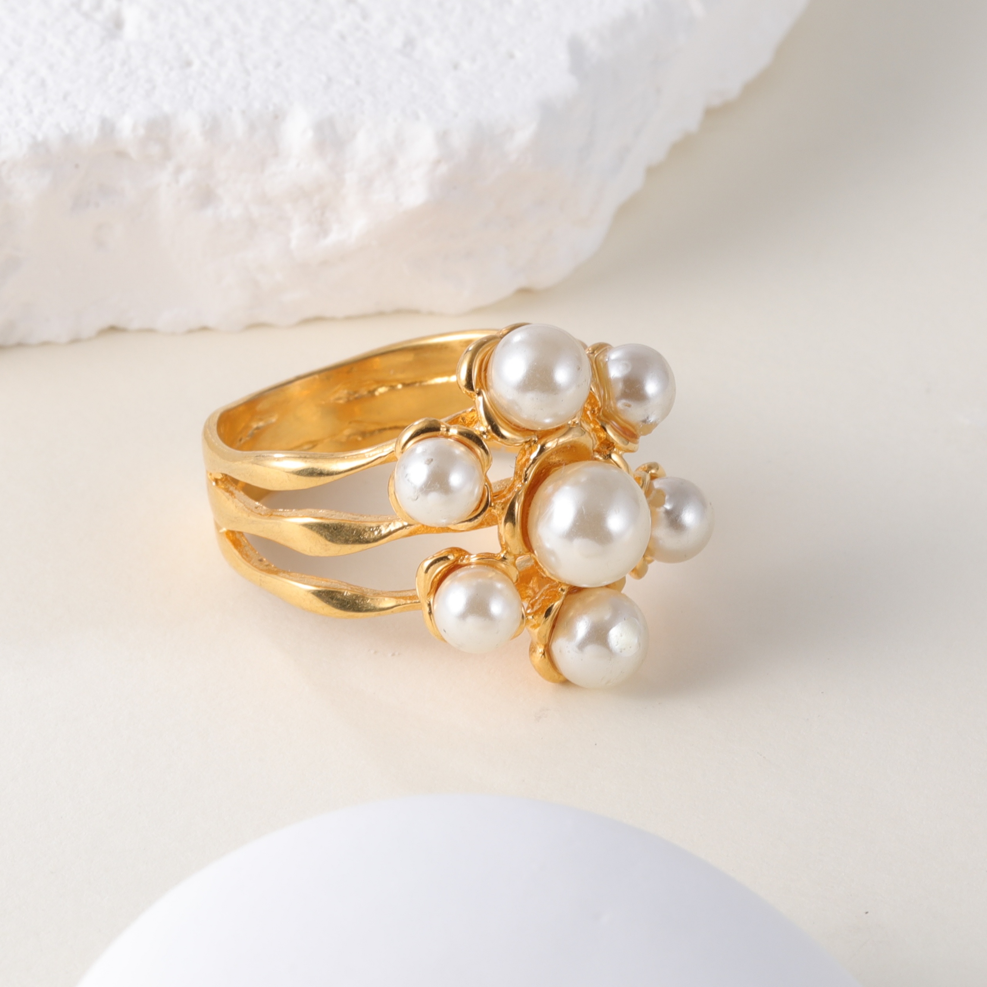 Floral Pearl Design Stainless Steel Women's Ring丨K003672-JinBaoJewerly