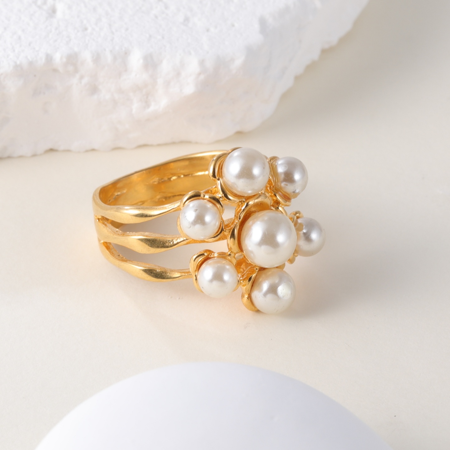 Floral Pearl Design Stainless Steel Women's Ring丨K003672-JinBaoJewerly